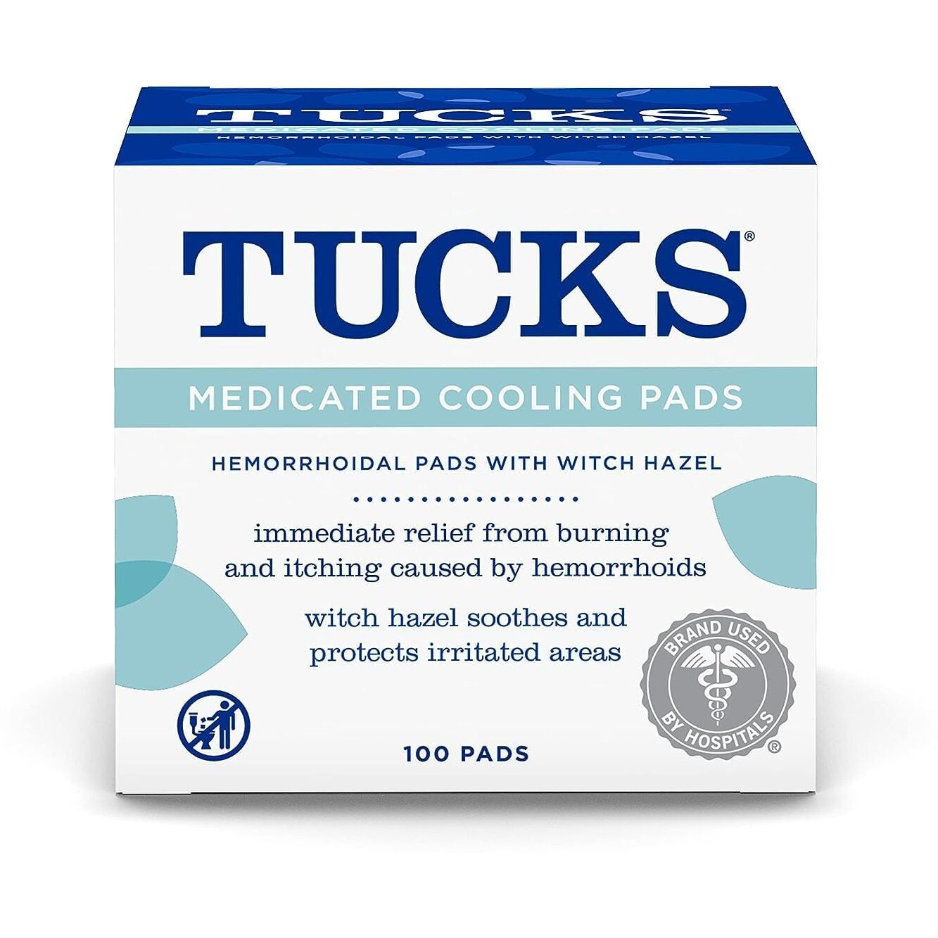 Tucks Medicated Cooling Pads, 100 Count - Pads With Witch Hazel, Cleanses Sensitive Areas, Protects From Irritation, Hemorrhoid Treatment, Medicated Pads Used By Hospitals