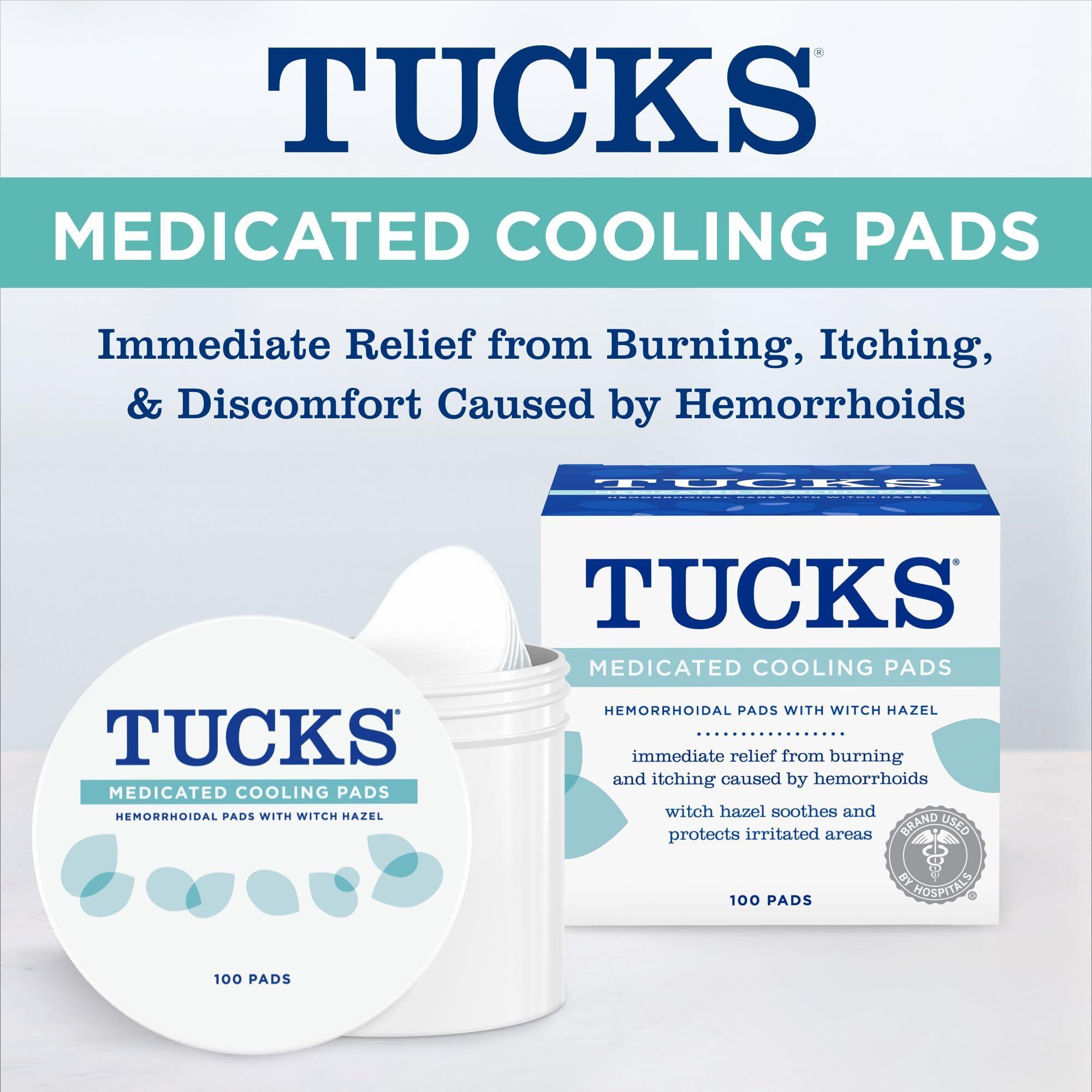 Tucks Medicated Cooling Pads, 100 Count - Pads With Witch Hazel, Cleanses Sensitive Areas, Protects From Irritation, Hemorrhoid Treatment, Medicated Pads Used By Hospitals
