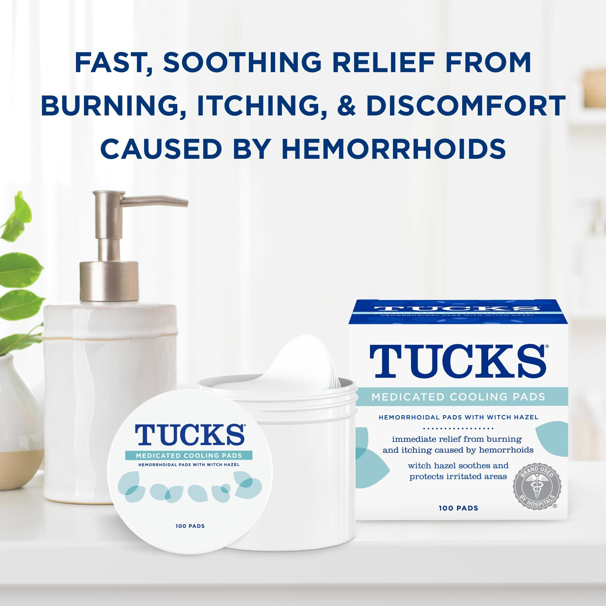Tucks Medicated Cooling Pads, 100 Count - Pads With Witch Hazel, Cleanses Sensitive Areas, Protects From Irritation, Hemorrhoid Treatment, Medicated Pads Used By Hospitals