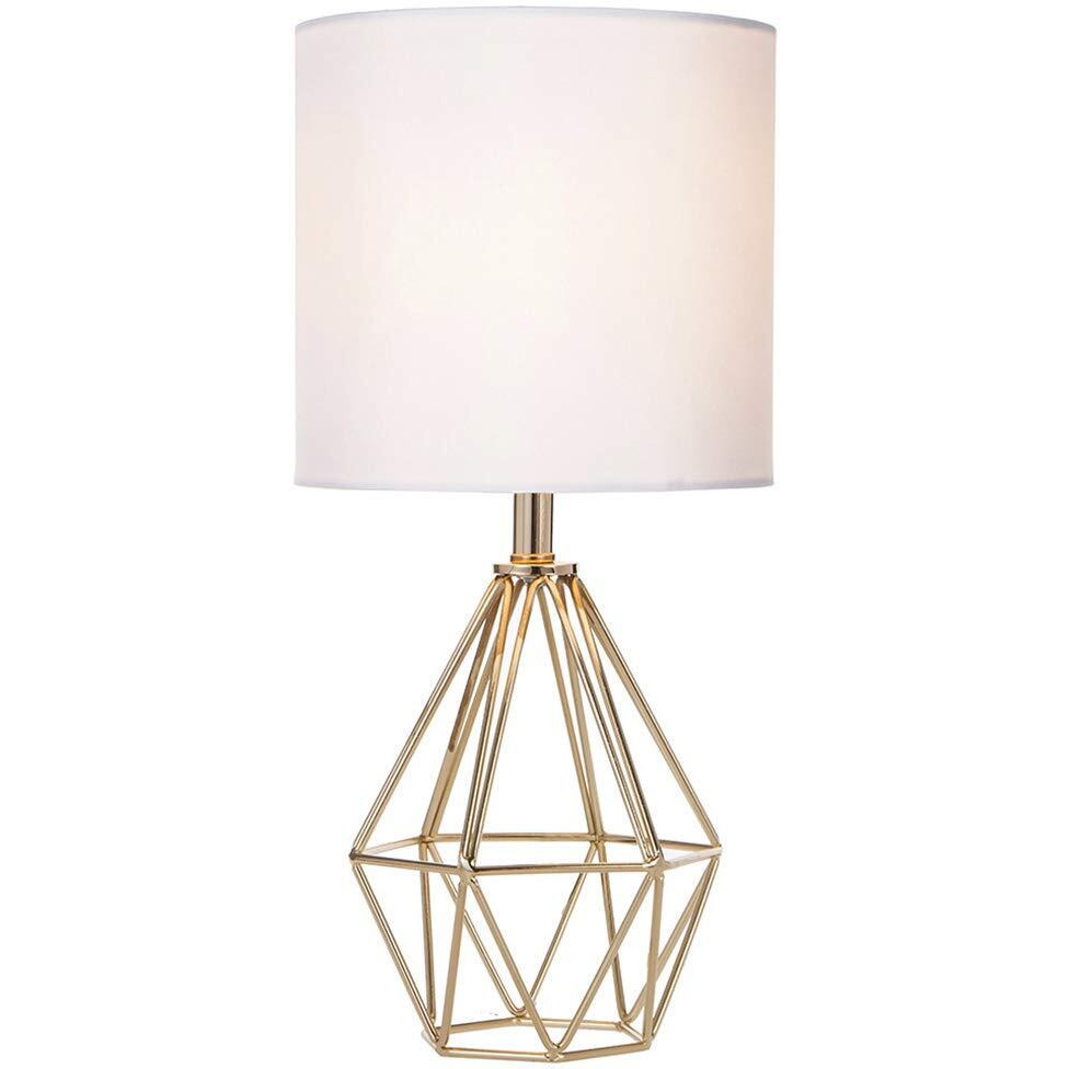 Cotulin Gold Modern Hollow Out Base Bedroom Small Table Lamp,Bedside Nightstand Lamp With Geometric Metal Base White Fabric Shade,Cute Desk Lamp For Kids Living Room