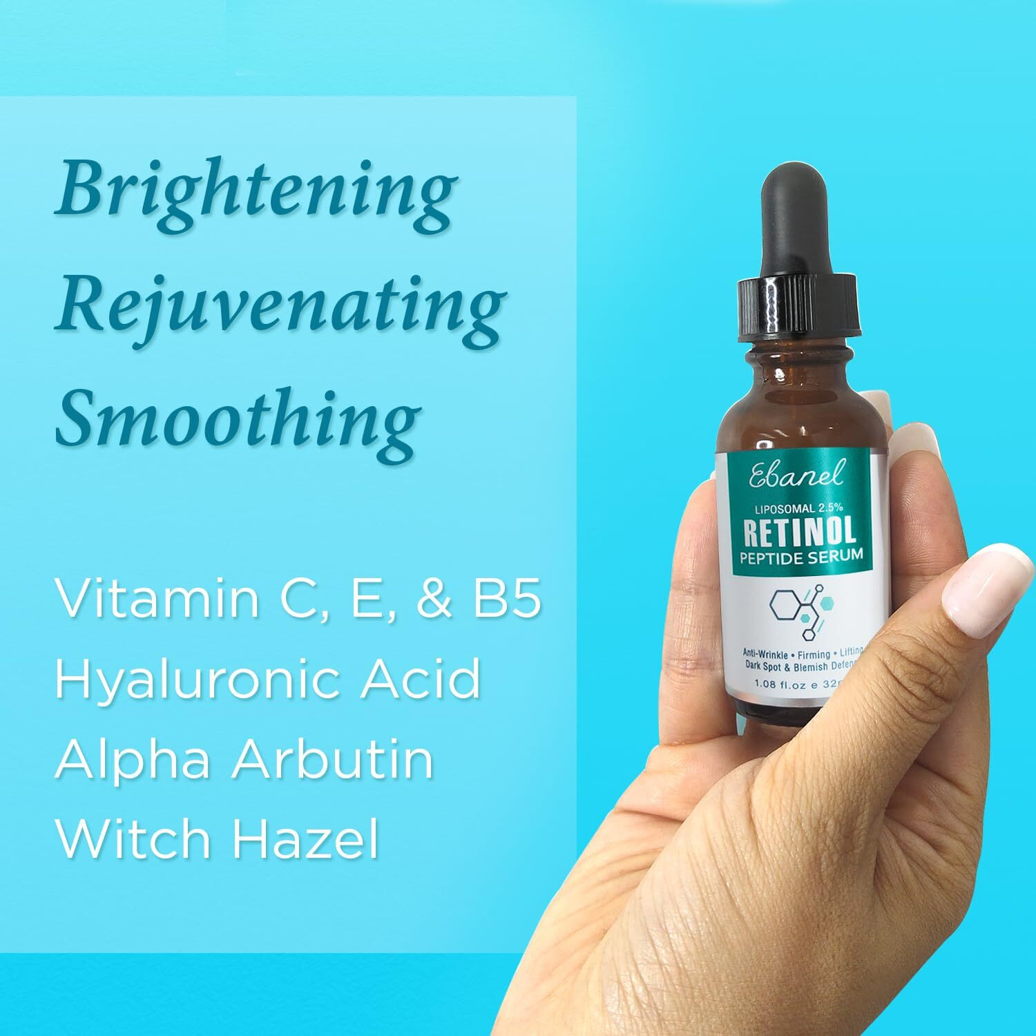 Ebanel Liposomal 2.5% Retinol Serum For Face With Hyaluronic Acid, Peptide, Vitamin C, Pore Minimizer Skin Tightening, Anti Aging Serum, Minimizes Wrinkles, Fine Lines, Age Spots
