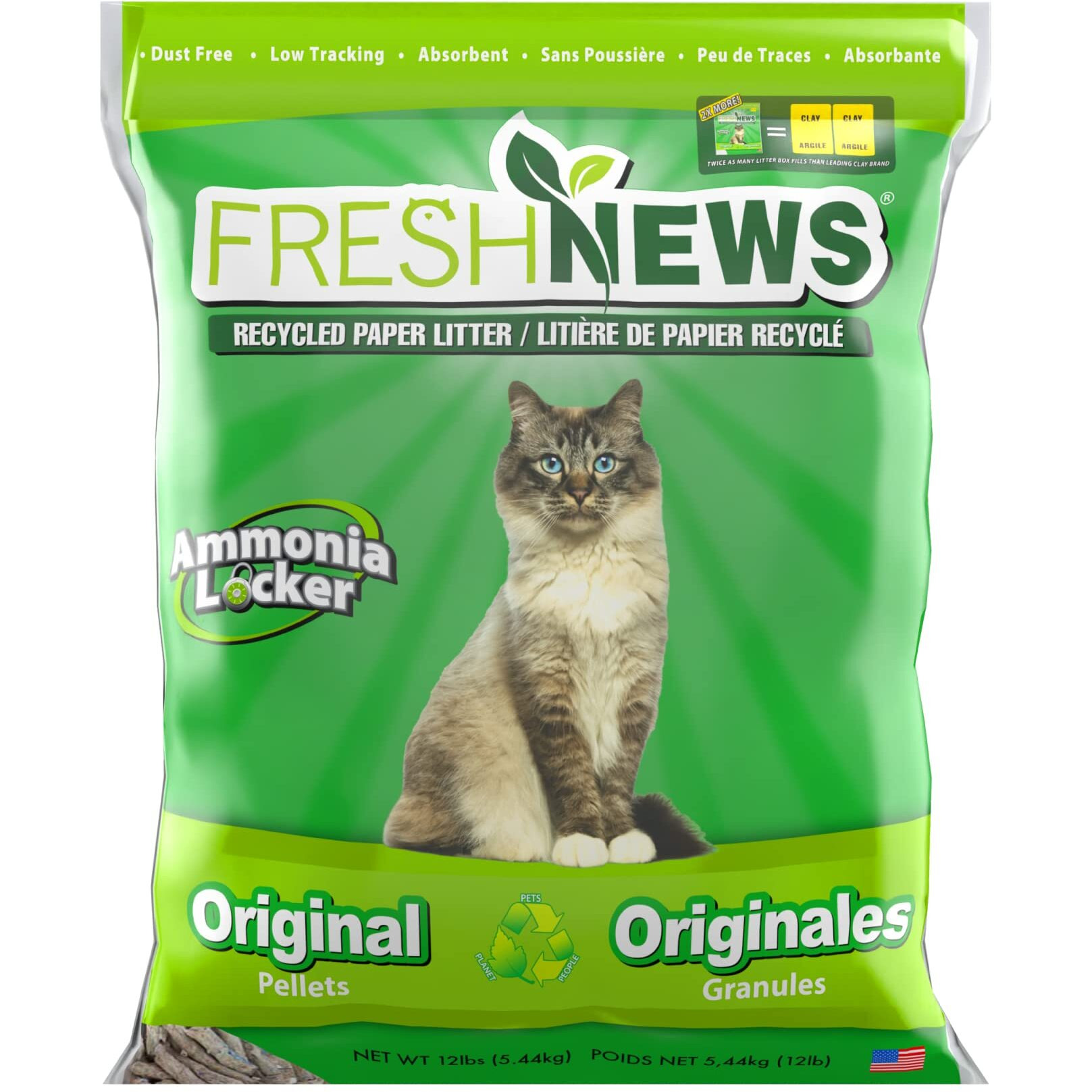 Fresh News Recycled Paper, Original Pellet Cat Litter, 12 Pound