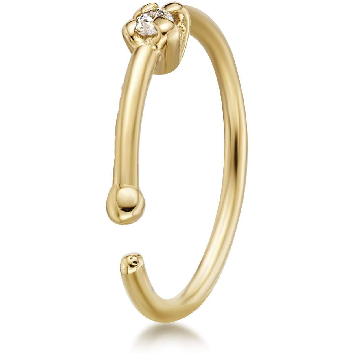 22 Gauge Open Hoop Nose Ring For Women I .01 Carat Diamond Nose Ring For Her I 14K Yellow Gold Nose Ring I 1.3Mm Unisex Stud Hypoallergenic Nostril Piercing Jewelry I 22G Body Piercing Lavari Jewelers