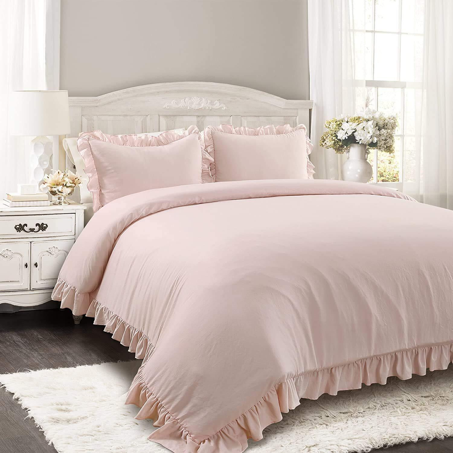 Lush Decor Reyna Ruffle Comforter Set - 3 Piece Cozy Ruffled Bedding Set - Timeless Elegance And Comfort For Bedroom - King, Blush