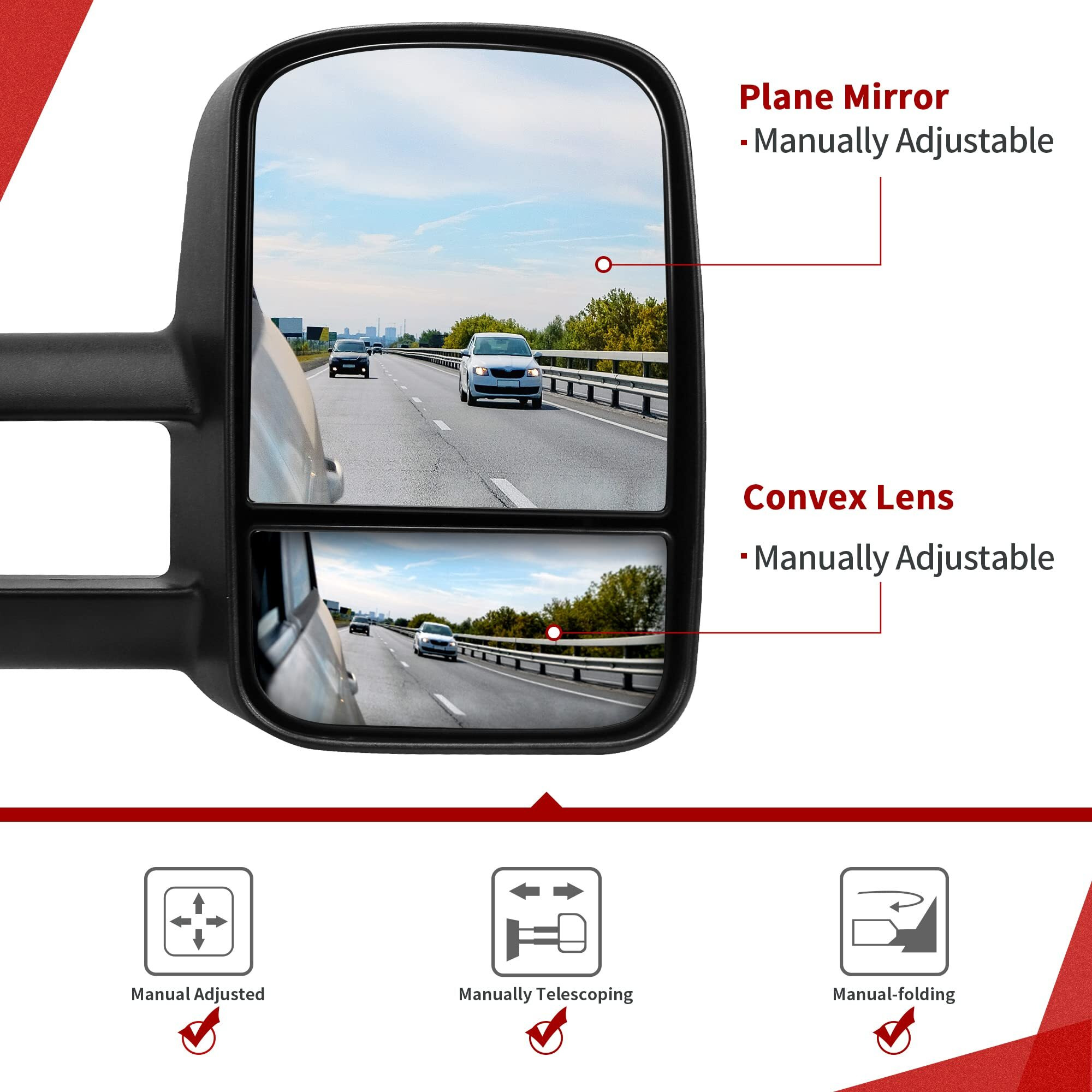 Towing Mirrors For 88-98 Chevy Gmc C/K 1500 2500 3500 Pickup Pair Set Manual Extendable Side Mirrors