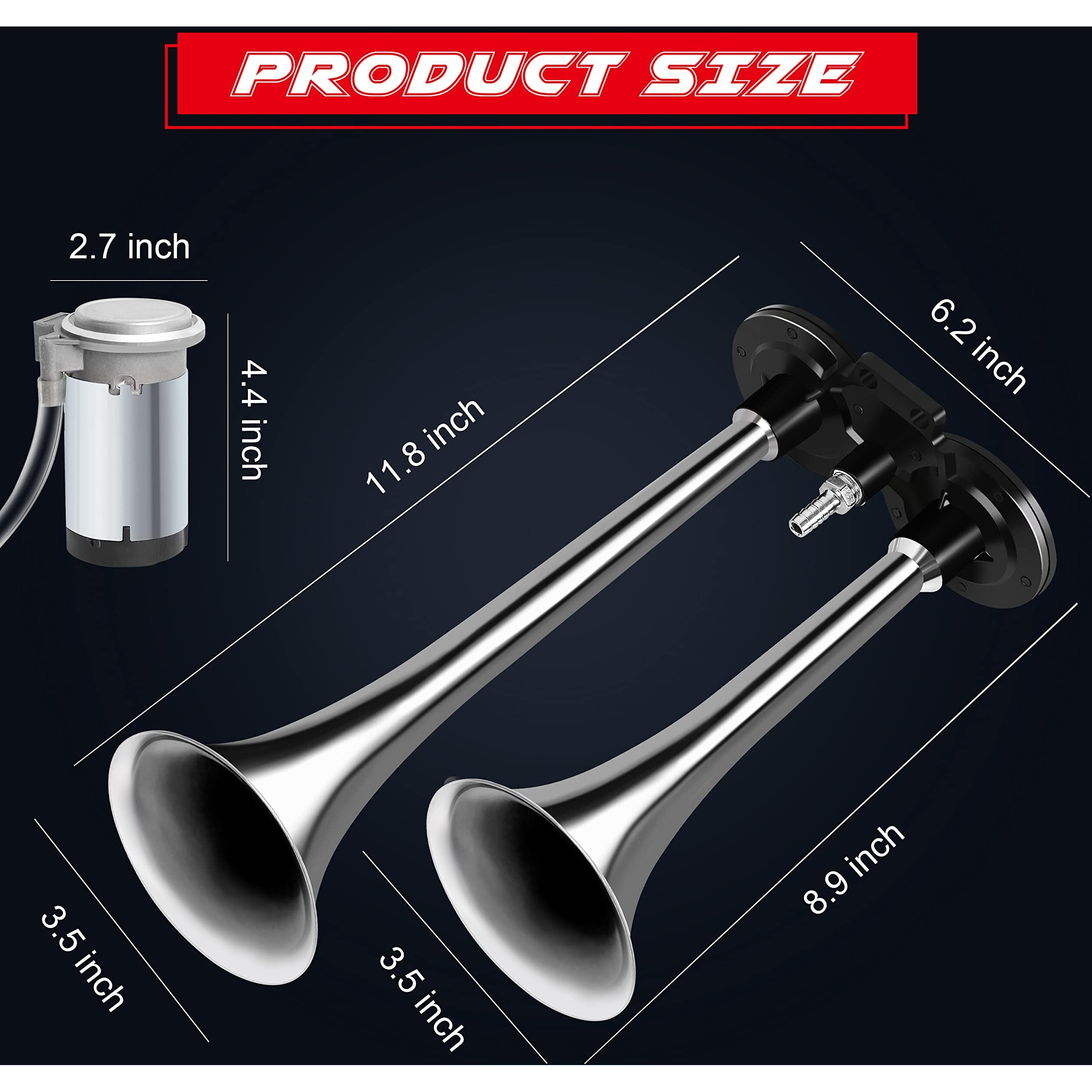 Carfka Air Horn For Truck Boats Car, 150Db Super Loud Train Horns Kit With 120 Psi Air Compressor (Silver, Dual)