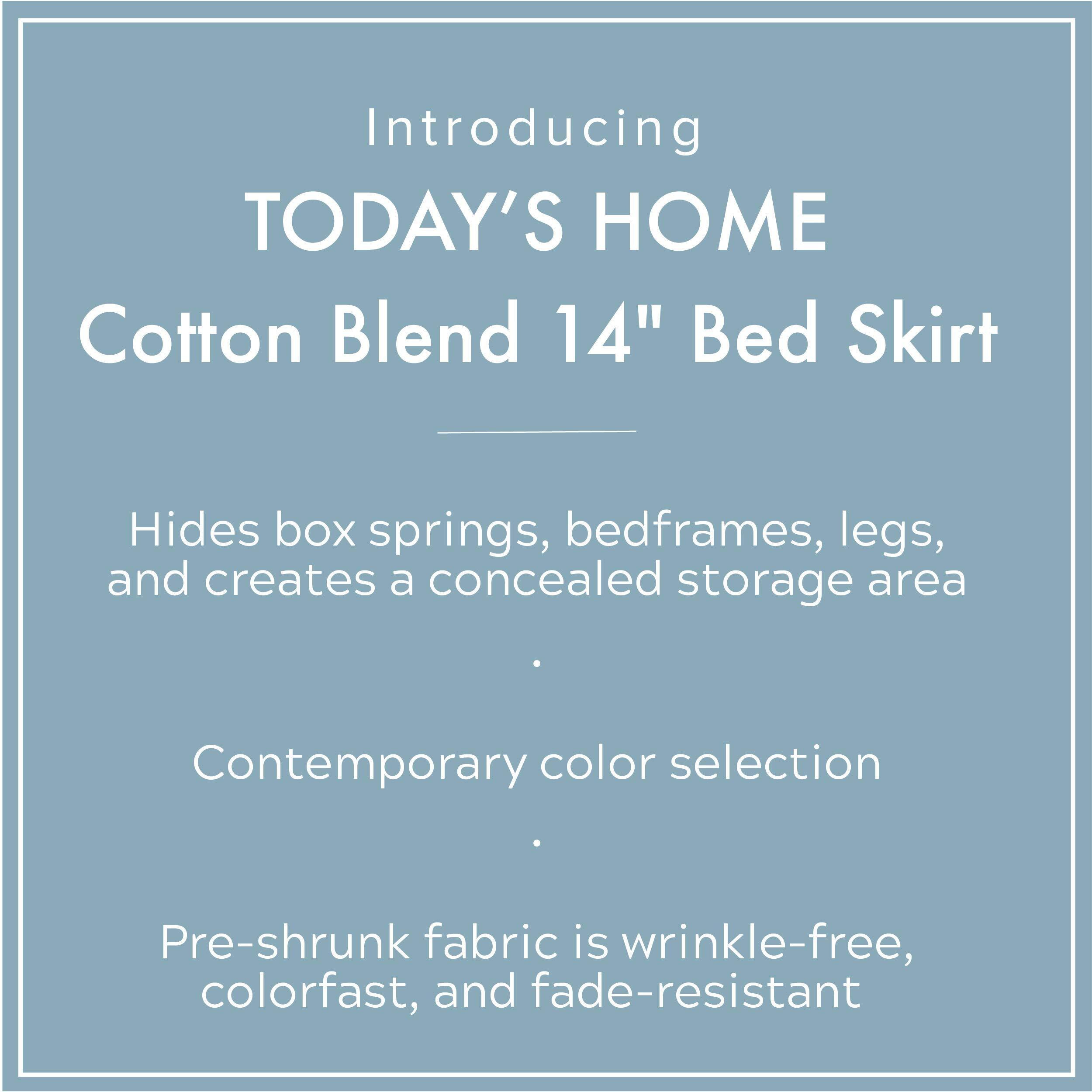 Today's Home Home Classic Tailored Bed Skirt Dust Ruffle, Cotton Blend Design, 14"" Drop Length, Twin Xl, White Toh24914Whit06