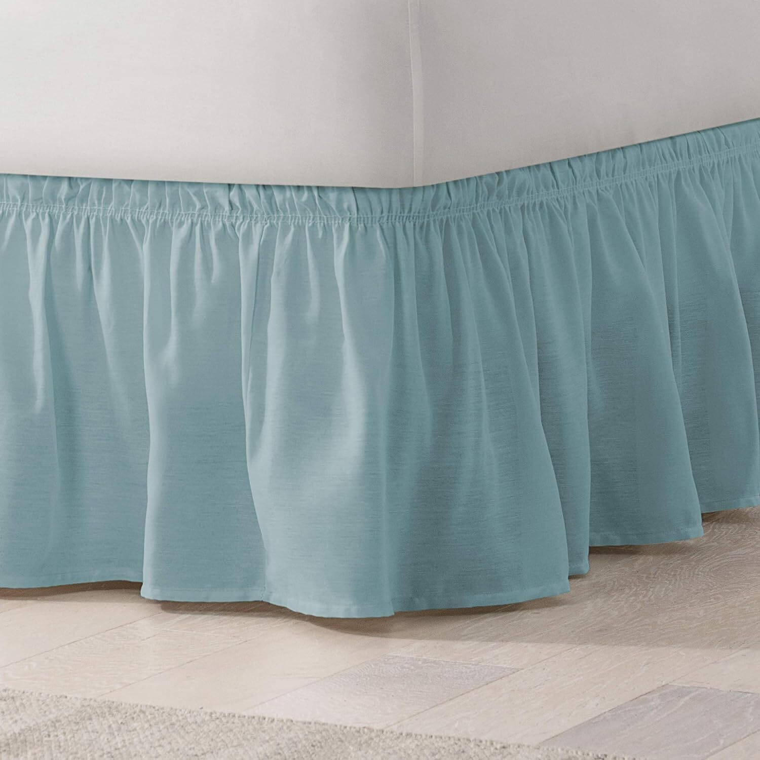 Easy Fit Solid Elastic Wrap Around Bed Skirt, Easy On/Off Dust Ruffle (18 Inch Drop), Queen/King, Spa