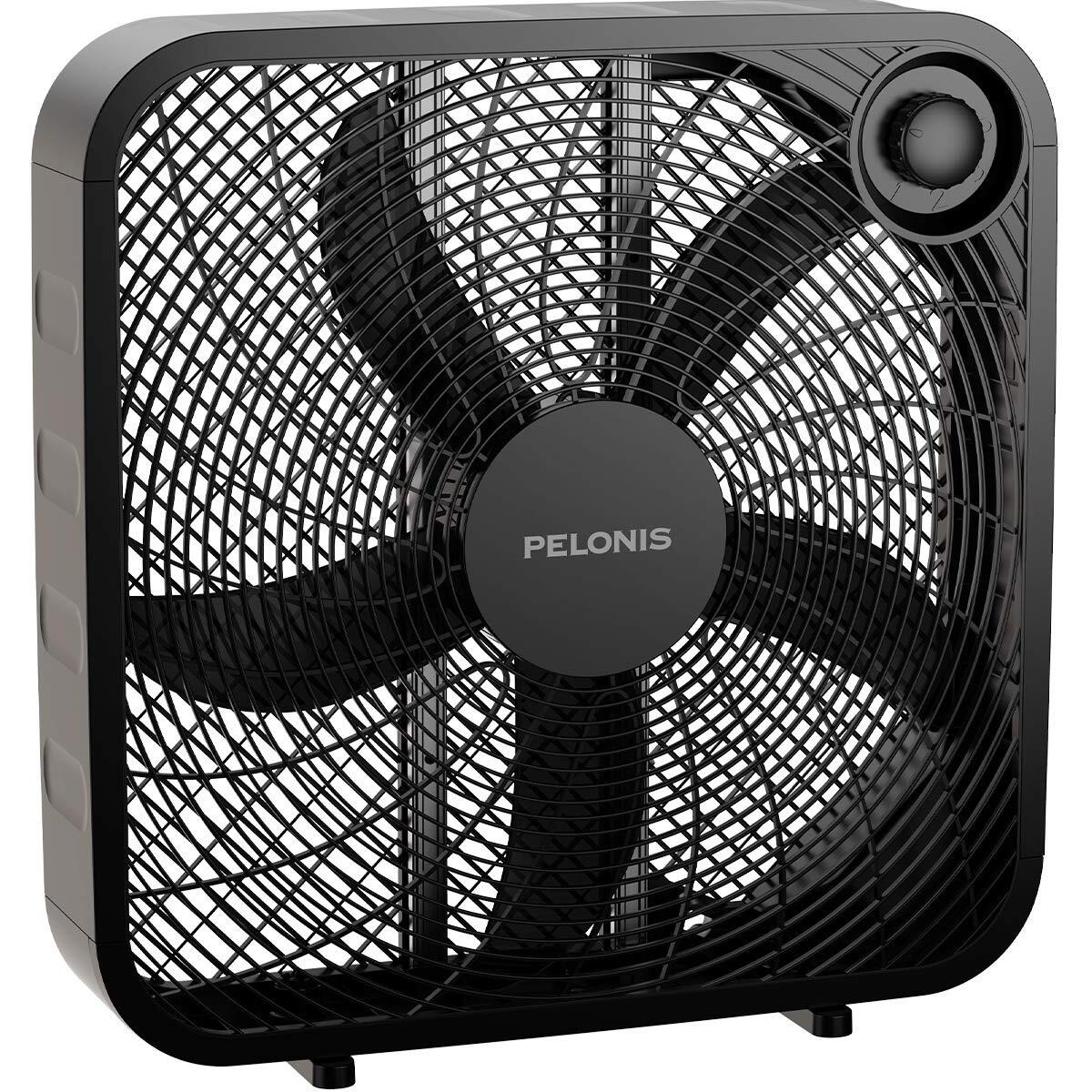 Pelonis 3-Speed Box Fan For Full-Force Circulation With Air Conditioner, Upgrade Floor Fan, Black, Medium
