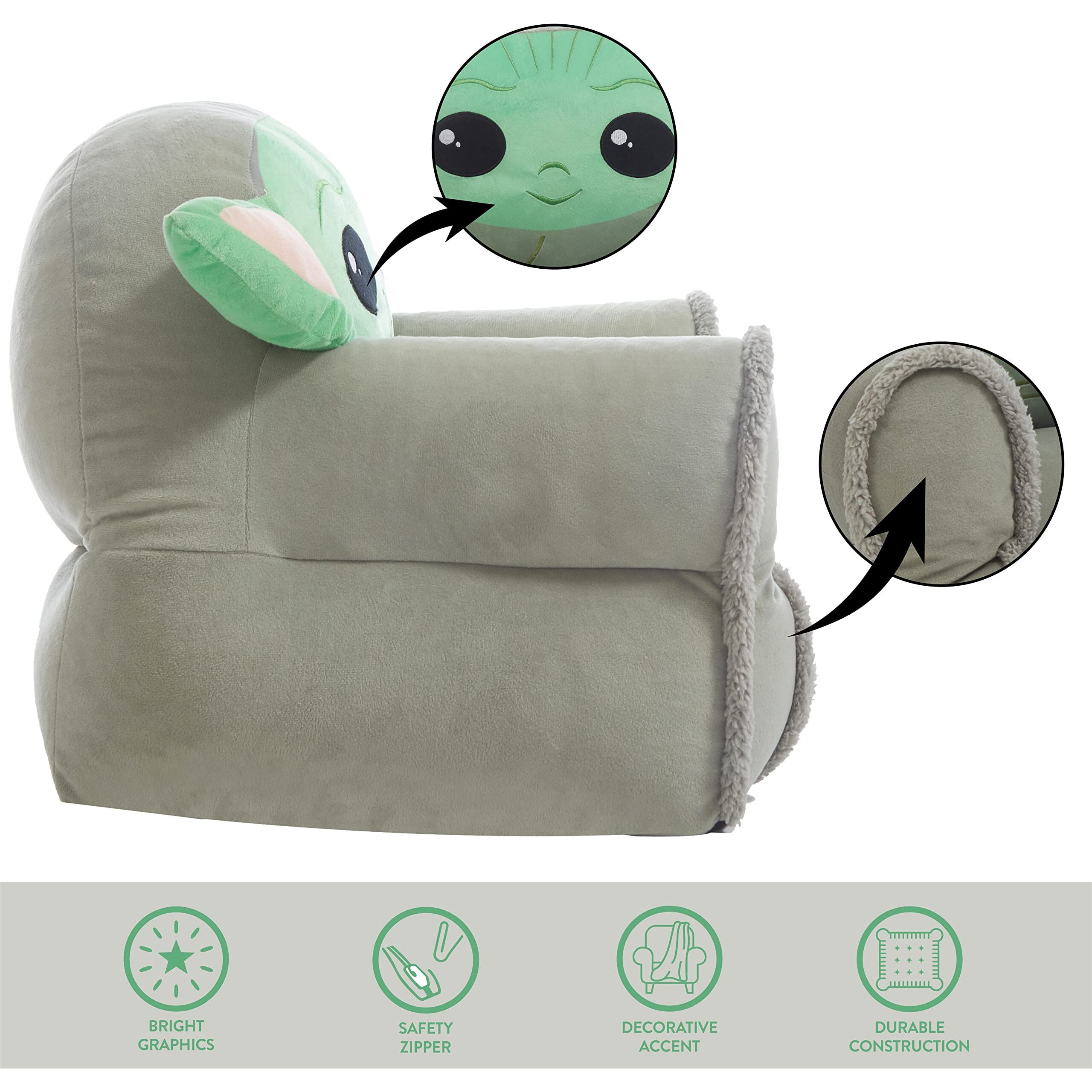 Idea Nuova Figural Mink With Sherpa Trim Bean Bag Chair For Toddlers And Kids, Star Wars Grogu