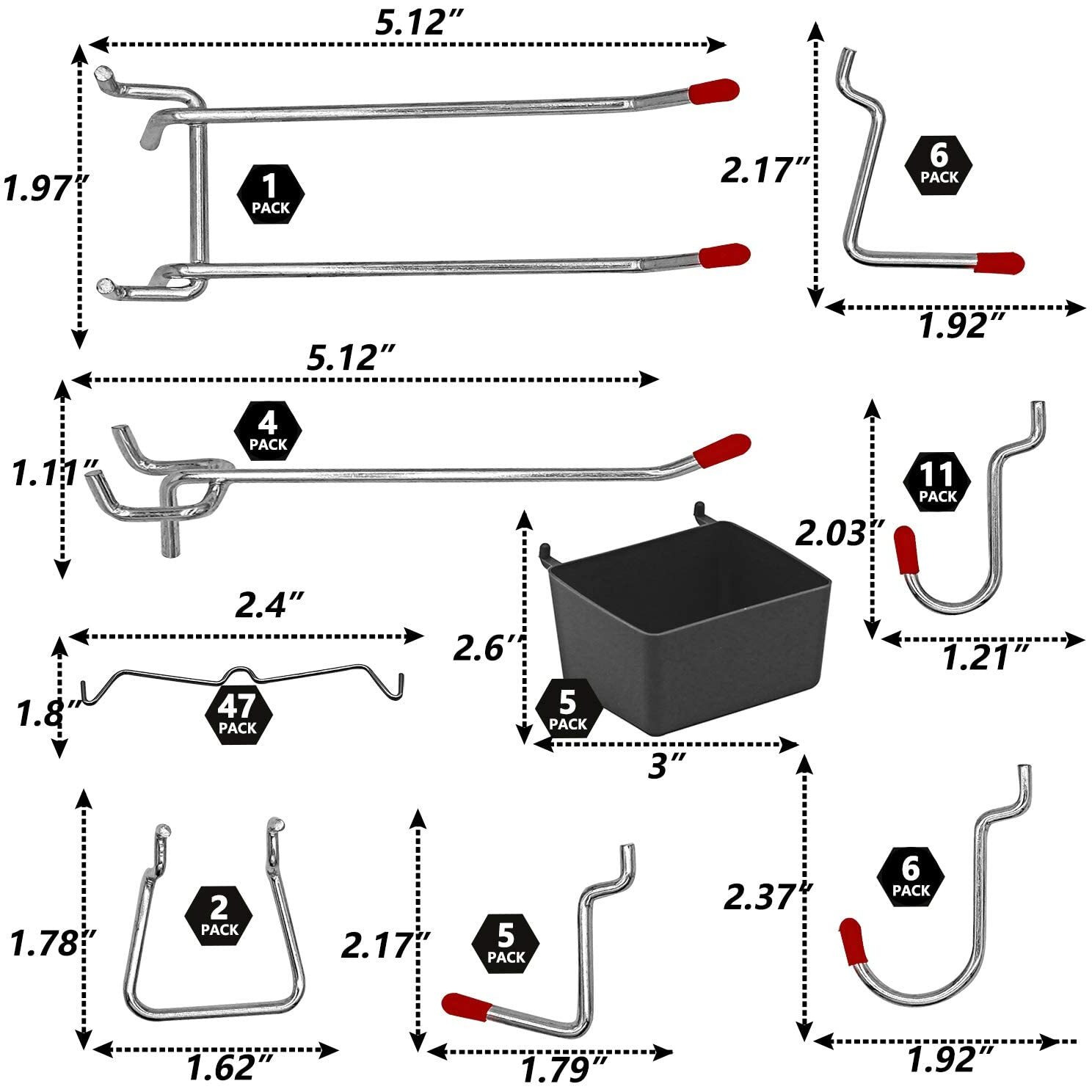 114 Pcs Pegboard Hooks Assortment With Metal Hooks Sets, Pegboard Bins, Peg Locks For Organizing Storage System Tools