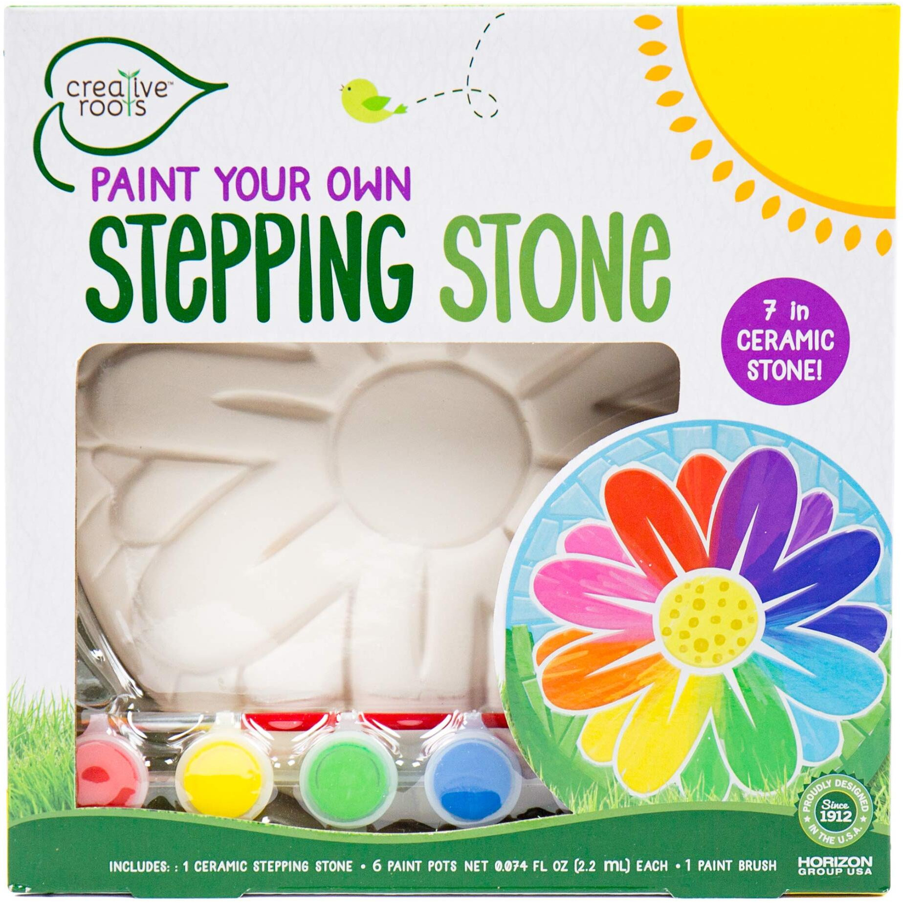 Creative Roots Mosaic Flower Garden Stepping Stone Kit, Includes 7-Inch Ceramic Stone & 6 Vibrant Paints, Diy Stepping Stone Kit For Kids Ages 6+