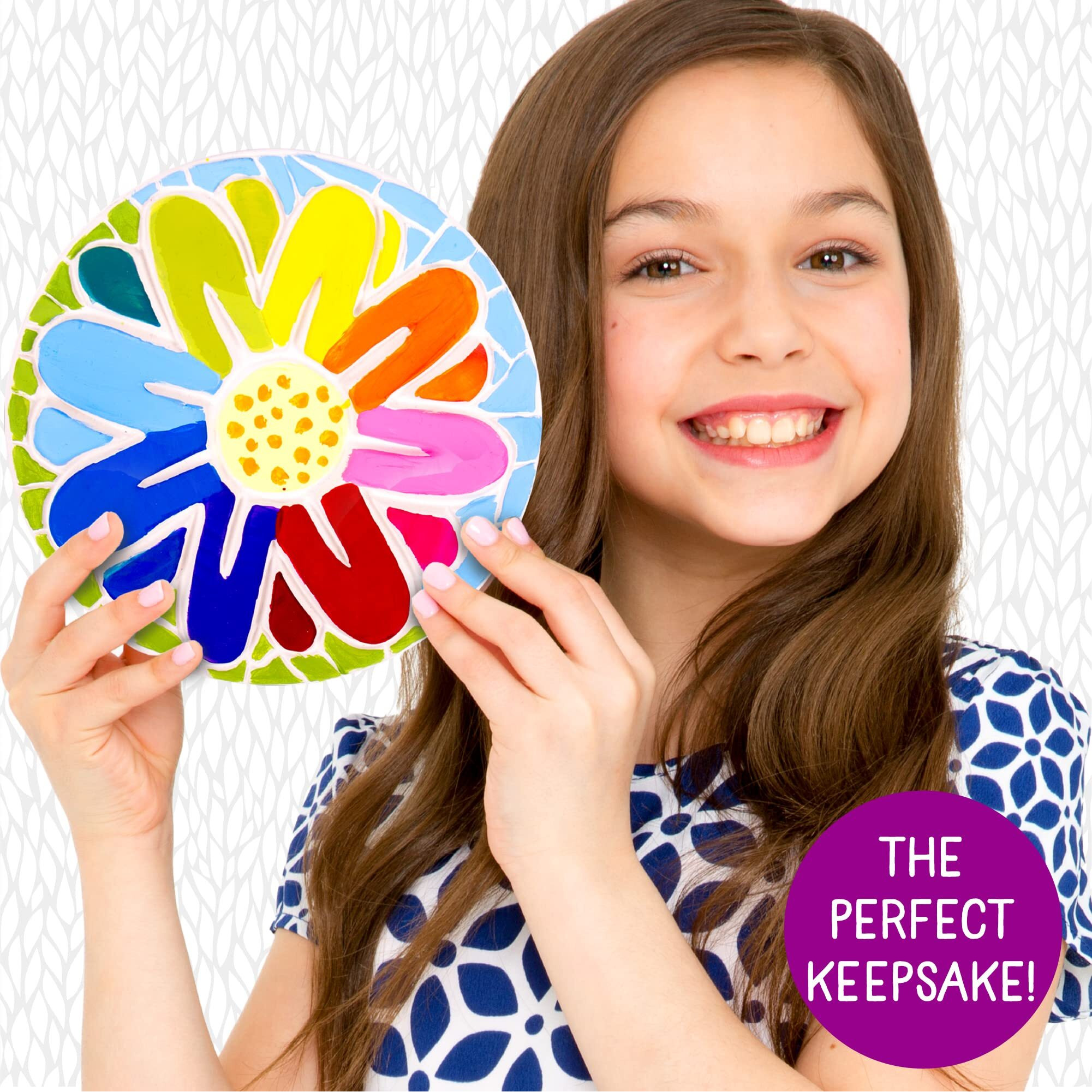 Creative Roots Mosaic Flower Garden Stepping Stone Kit, Includes 7-Inch Ceramic Stone & 6 Vibrant Paints, Diy Stepping Stone Kit For Kids Ages 6+