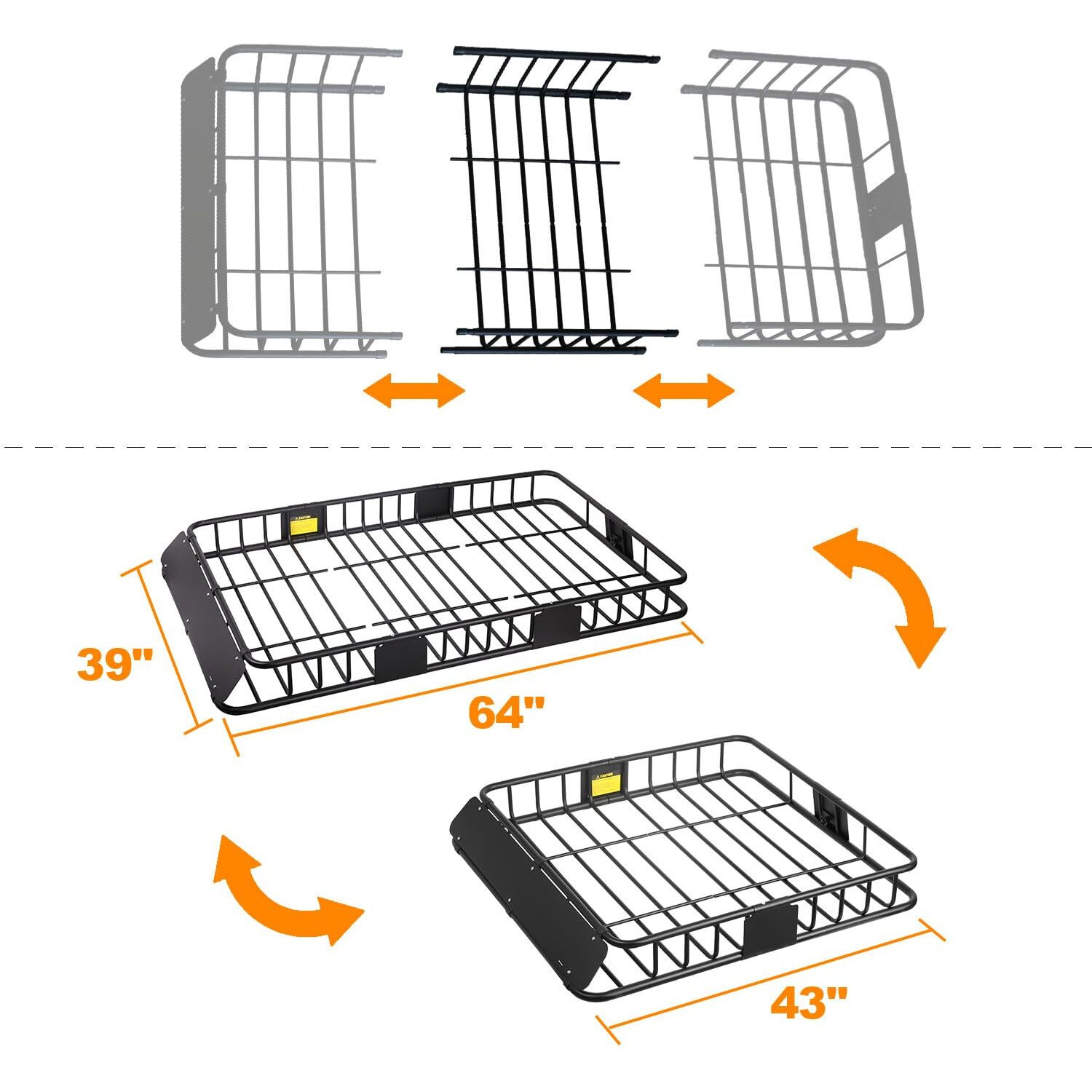 Xcar Roof Rack Basket Rooftop Cargo Carrier With Extension Black Car Top Luggage Holder 64"&quotX 39"" Universal For Suv Cars