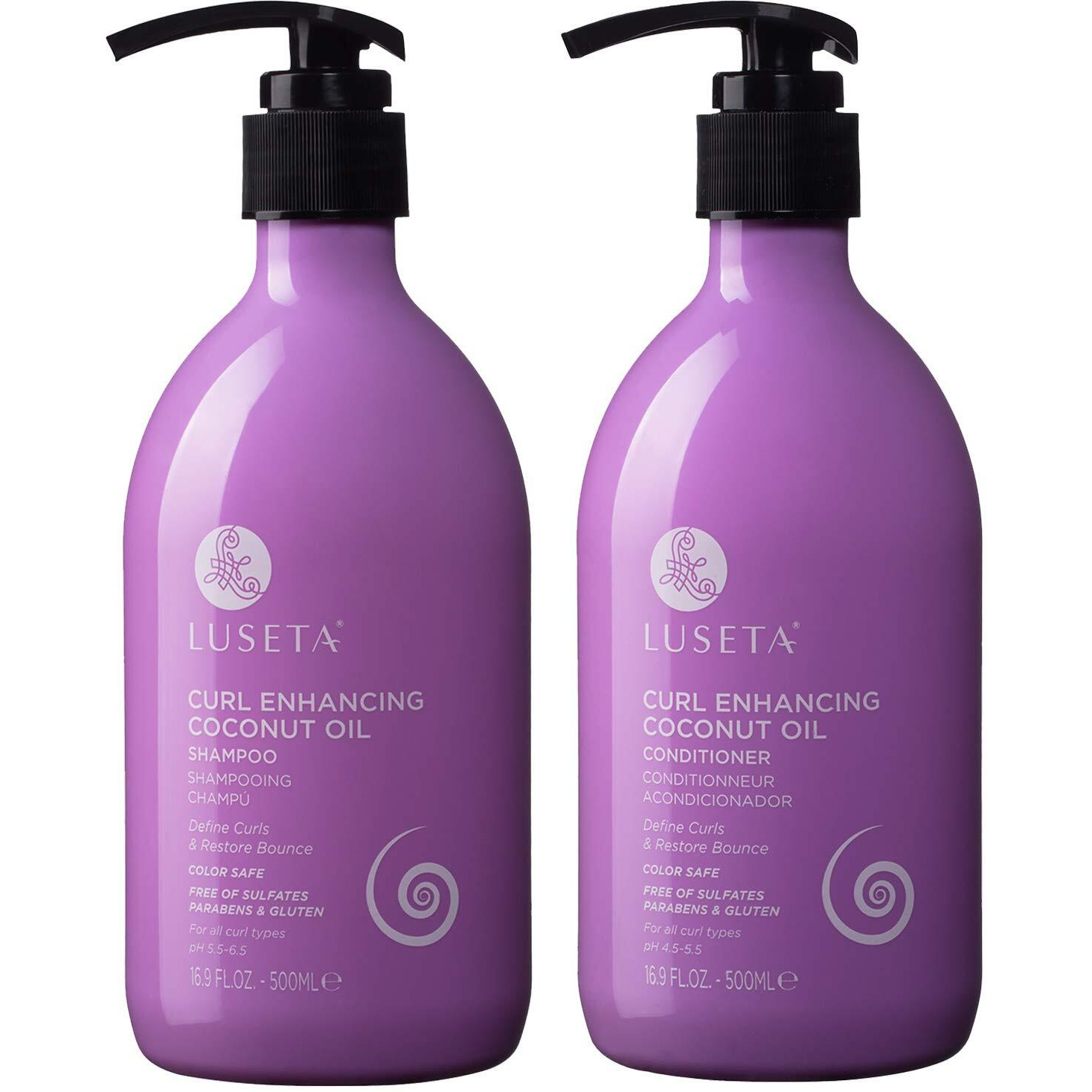 Luseta Curly Hair Shampoo & Conditioner Set With Coconut Oil, Unlimited Bounce And Definition For Wavy And Coily Hair, Reduce Frizz And Repair Dry Hair, For All Curl Types Sulfate Free 16.9Fl Oz    2