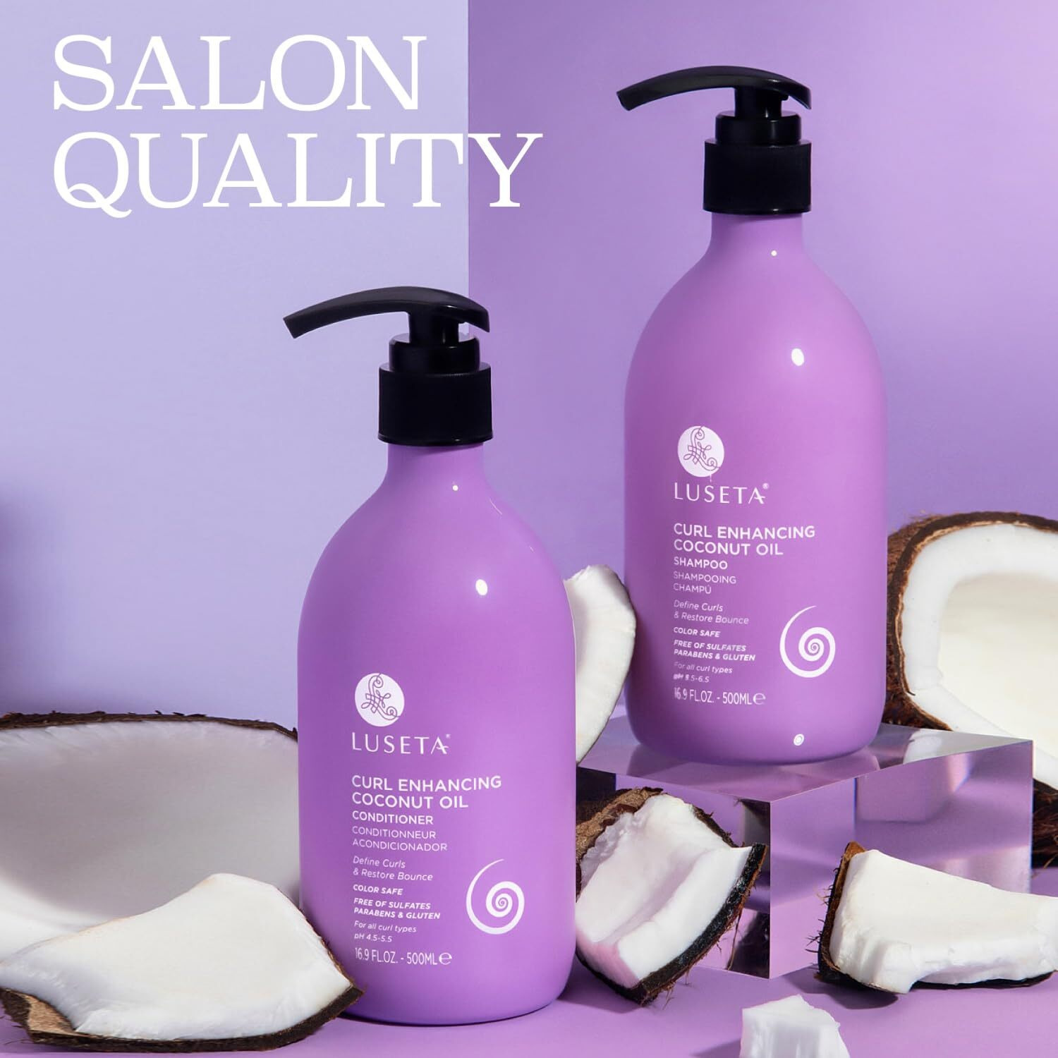 Luseta Curly Hair Shampoo & Conditioner Set With Coconut Oil, Unlimited Bounce And Definition For Wavy And Coily Hair, Reduce Frizz And Repair Dry Hair, For All Curl Types Sulfate Free 16.9Fl Oz    2