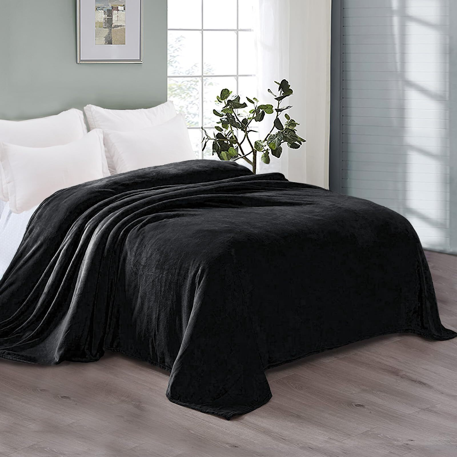 Exclusivo Mezcla Fleece Blanket King Size For Bed, Super Soft And Warm, All Season Use, Cozy, Plush, Lightweight, 90X104 Inches, Black