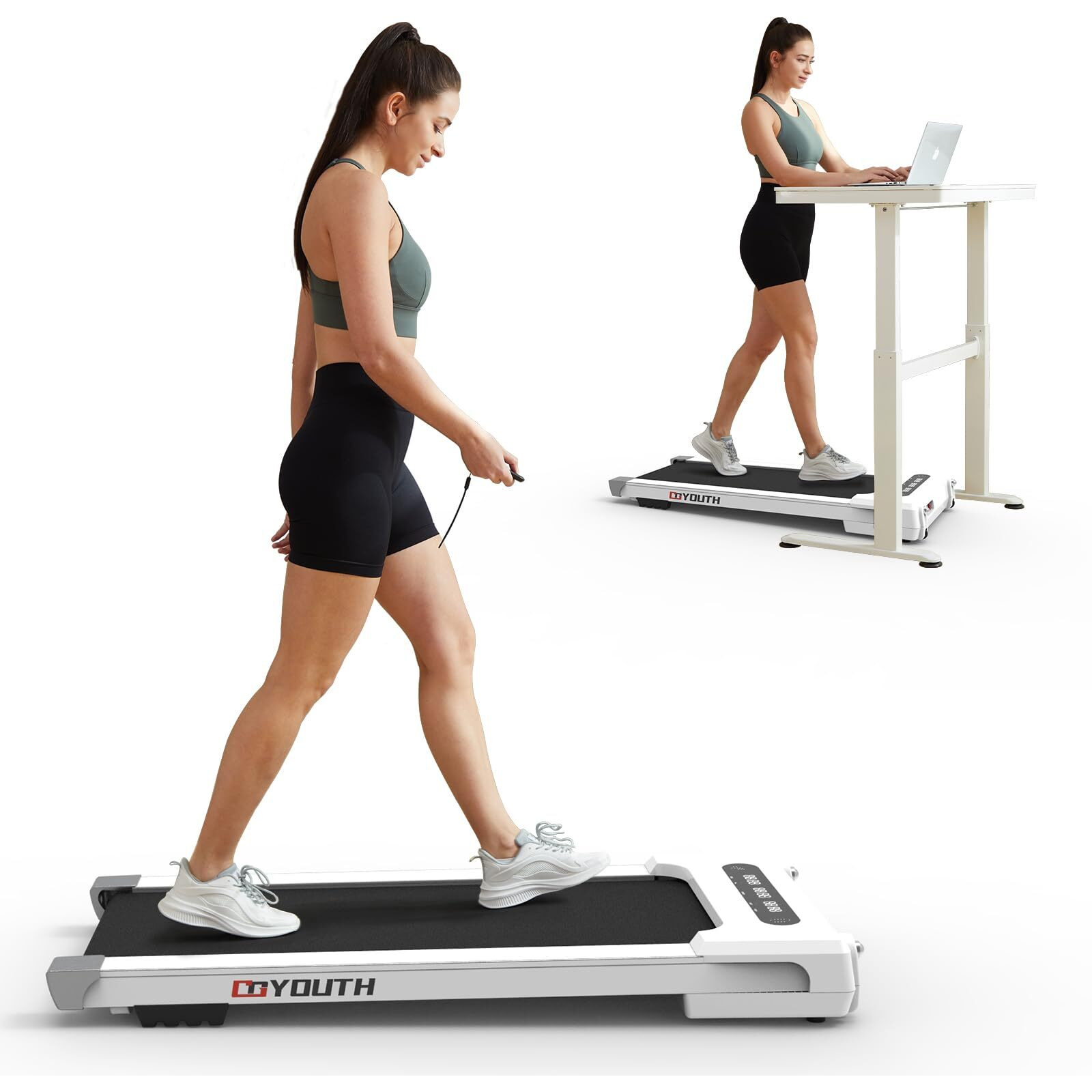 Goyouth 2 In 1 Under Desk Electric Treadmill Motorized Exercise Machine With Wireless Speaker, Remote Control And Led Display, Walking Jogging Machine For Home/Office Use