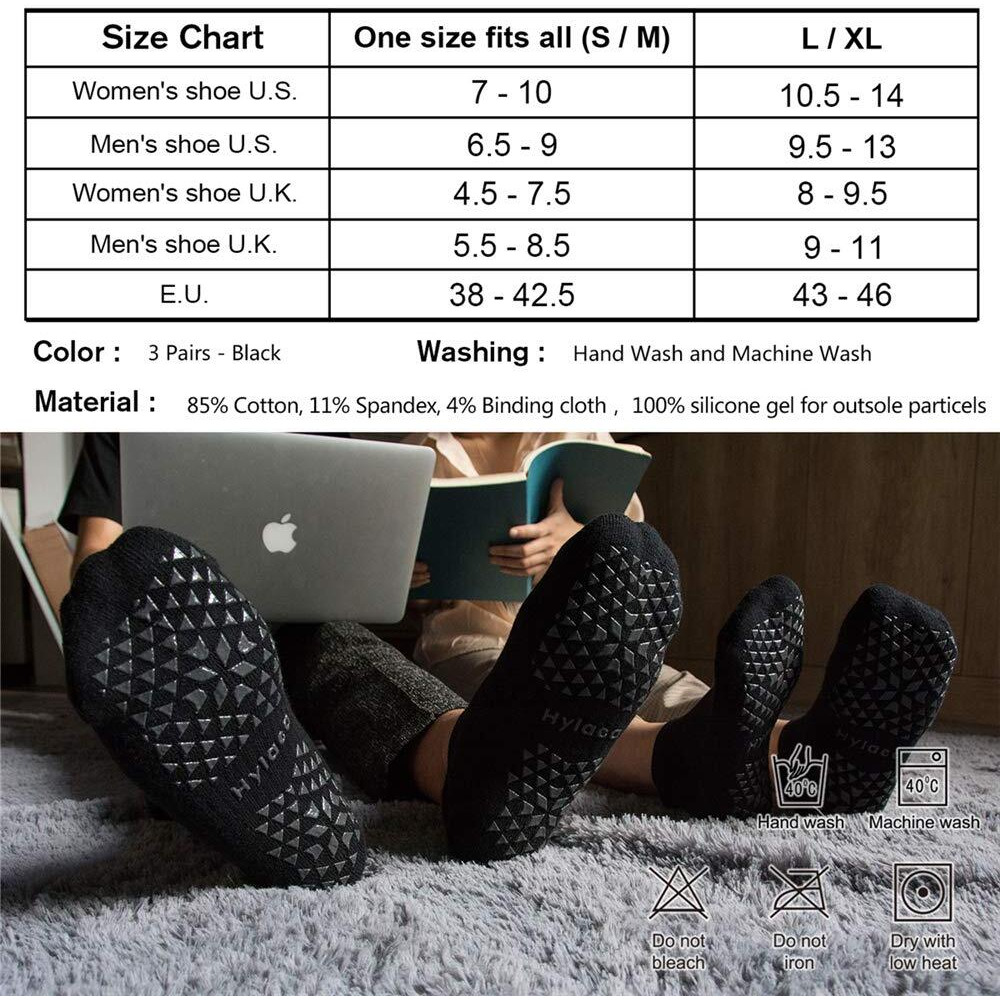 Hylaea Pilates Socks For Hospital, Barre, Non Slip Yoga Socks With Grip For Women & Men, Ankle Cut, Cushioned, Anti Skid, Home Slipper Socks, Black, Small-Medium