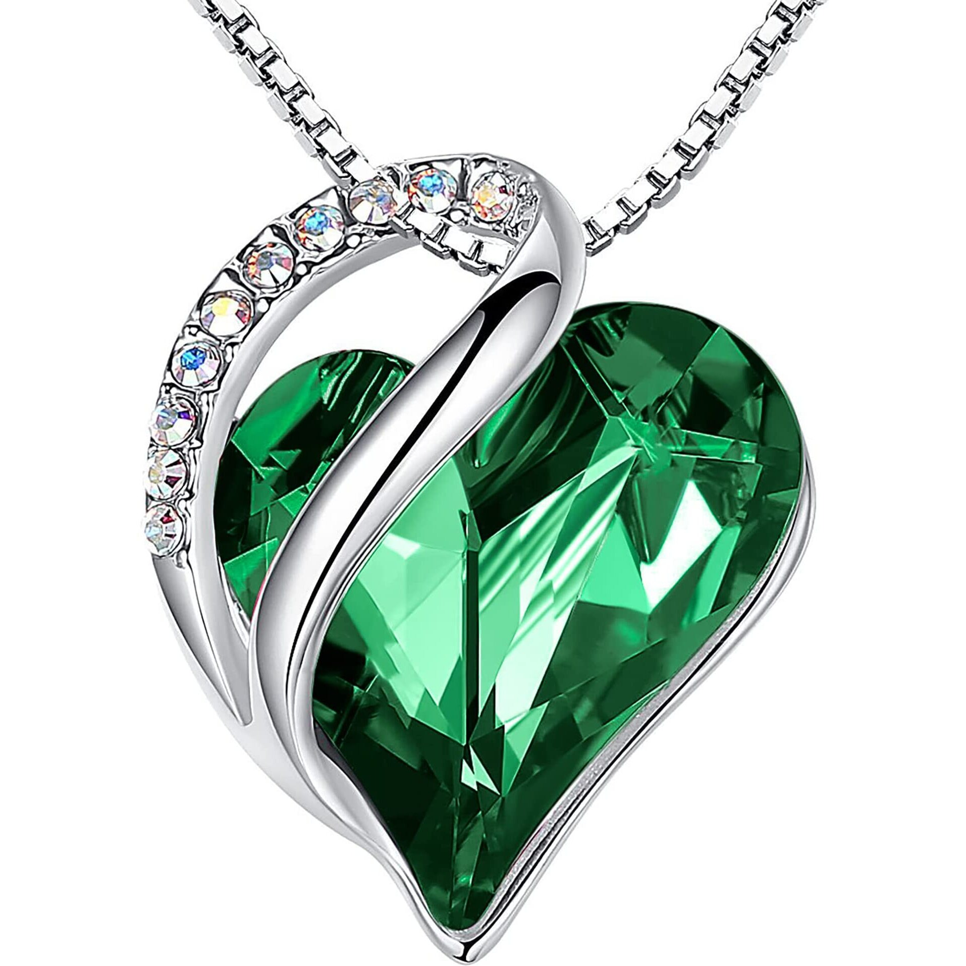 Leafael Necklaces For Women, Infinity Love Heart Pendant With Emerald Green Birthstone Crystal For May, Jewelry Gifts For Wife, Silver Plated 18 + 2 Inch Chain, Graduation Birthday Gift For Wife Mom