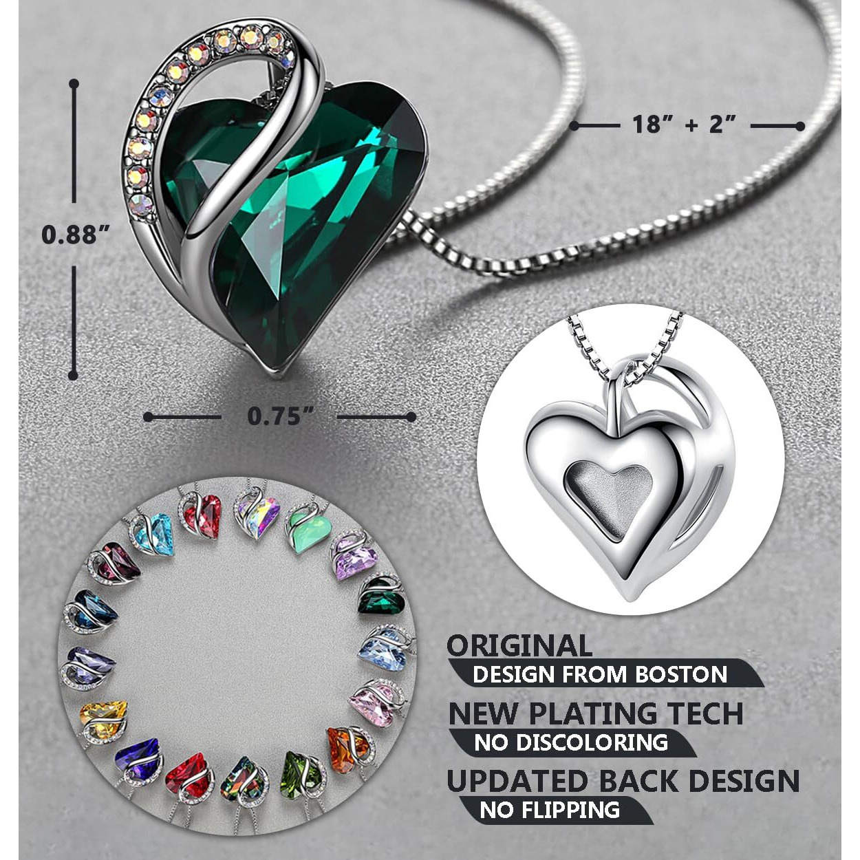 Leafael Necklaces For Women, Infinity Love Heart Pendant With Emerald Green Birthstone Crystal For May, Jewelry Gifts For Wife, Silver Plated 18 + 2 Inch Chain, Graduation Birthday Gift For Wife Mom