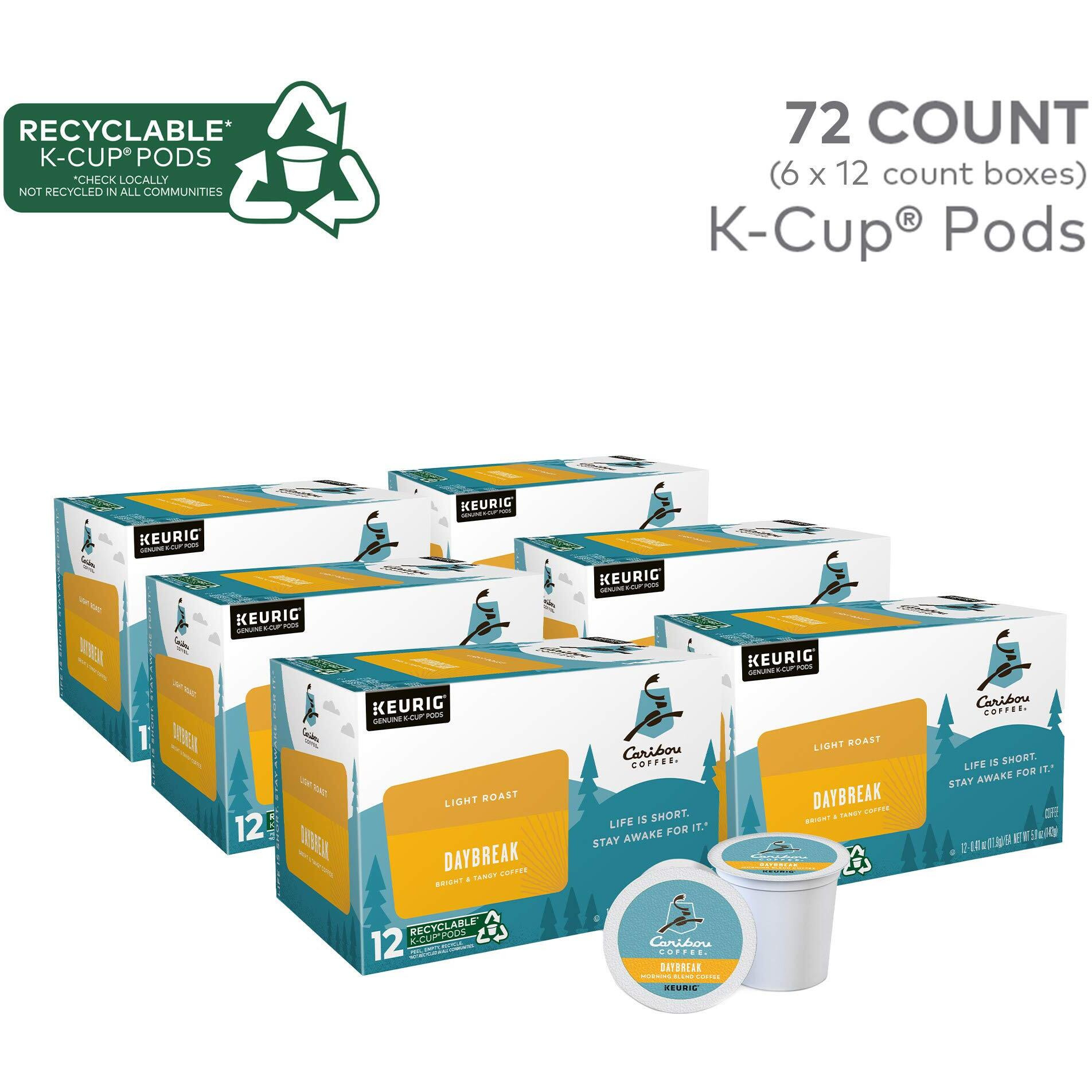 Caribou Coffee Daybreak Morning Blend Keurig Single-Serve K-Cup Pod, Light Roast Coffee, 72 Count (6 Packs Of 12)
