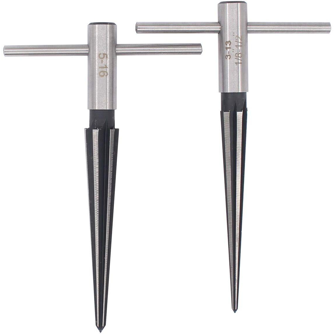 Applianpar T Shape Handle Taper Reamer 3-13Mm And 5-16Mm Bridge Pin Hole Hand Held Tapered Reamers 6 Fluted Chamfer Chaser Reaming Tool For Woodworker Guitar Luthier Cutting Pack Of 2