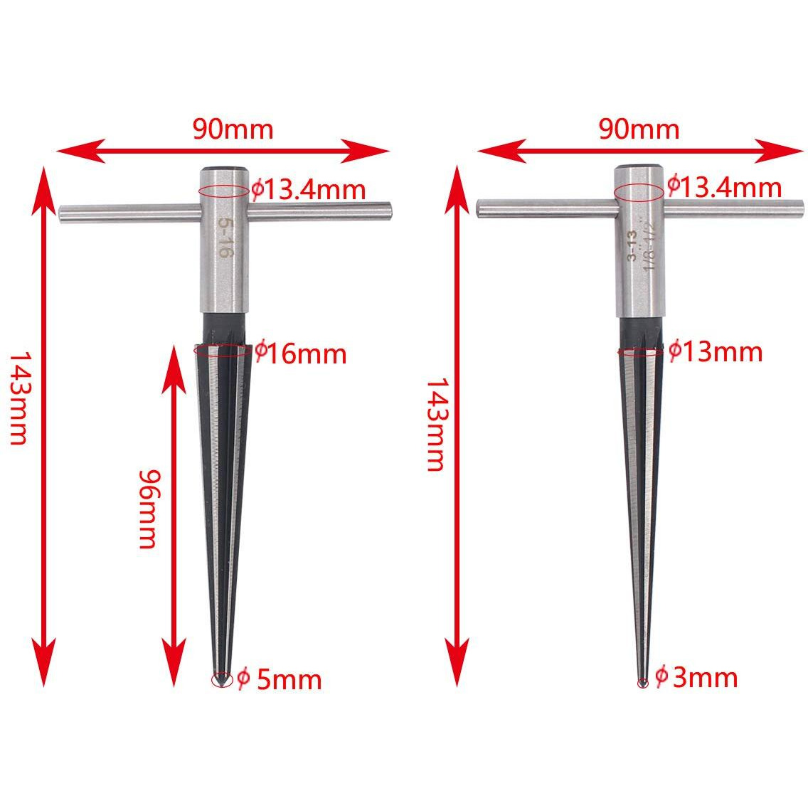 Applianpar T Shape Handle Taper Reamer 3-13Mm And 5-16Mm Bridge Pin Hole Hand Held Tapered Reamers 6 Fluted Chamfer Chaser Reaming Tool For Woodworker Guitar Luthier Cutting Pack Of 2