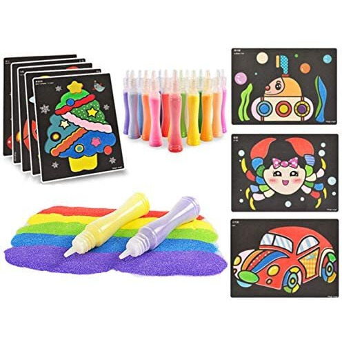 Mistari Peel And Sand Art Kits Sheets For Kids With 27 Sheets Sand Art Painting Cards And 2 Pcs Scratch Sticks Crafts (18 Colors+27 Sheets)