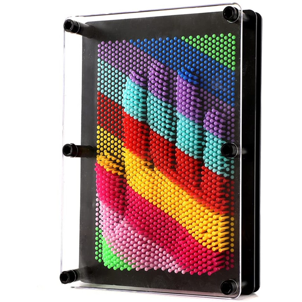 Sharkwill 3D Pin Art Sensory Toy Rainbow Needles Fidget Palm Board Extra Large(6 X 8 Inches) Arouse Sense Of Imagination Innovative Boundless Creativity