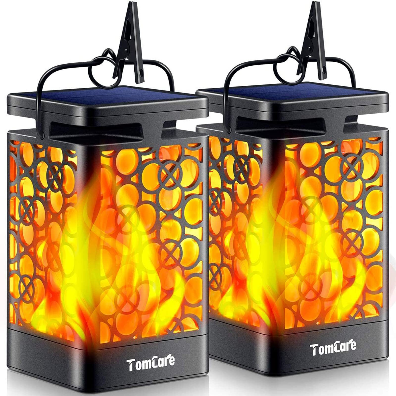 Tomcare Solar Lights Outdoor Upgraded Solar Lantern Flickering Flame Outdoor Waterproof Hanging Lanterns Decorative Solar Powered Outdoor Lighting Led Christmas Lights For Patio Deck Yard, 2 Pack