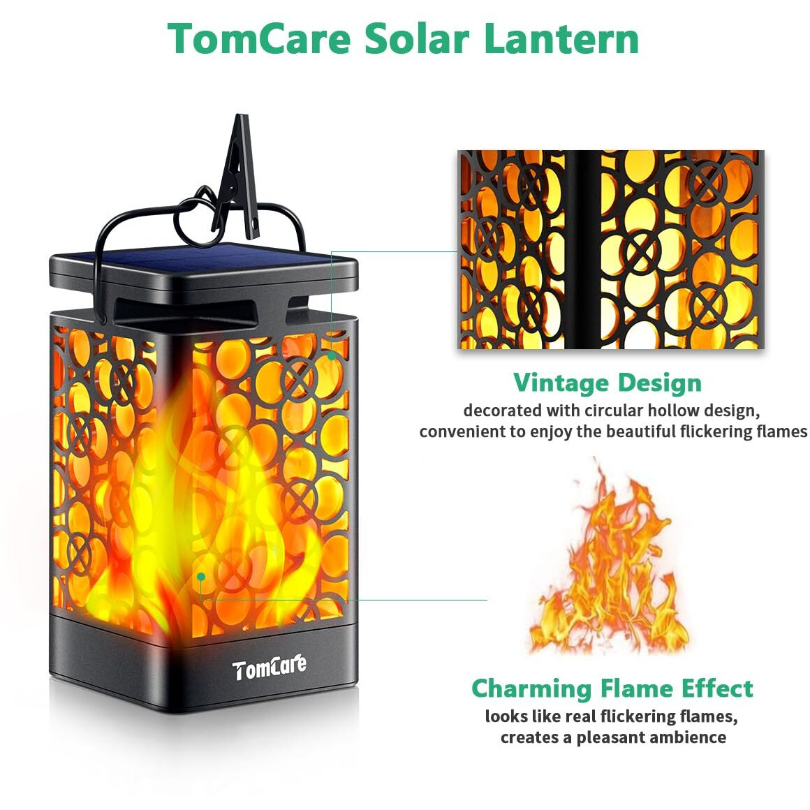 Tomcare Solar Lights Outdoor Upgraded Solar Lantern Flickering Flame Outdoor Waterproof Hanging Lanterns Decorative Solar Powered Outdoor Lighting Led Christmas Lights For Patio Deck Yard, 2 Pack