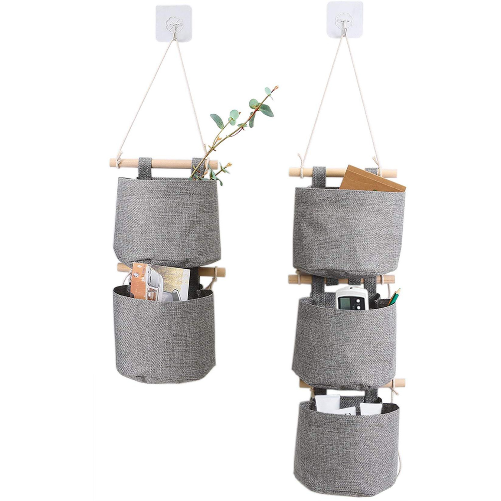 Aarainbow 1 Pack Mini Cotton Linen Fabric Closet Washable Hanging Storage Bag With 5 Pockets Over The Wall Door Organizer For Room Bathroom (Gray)