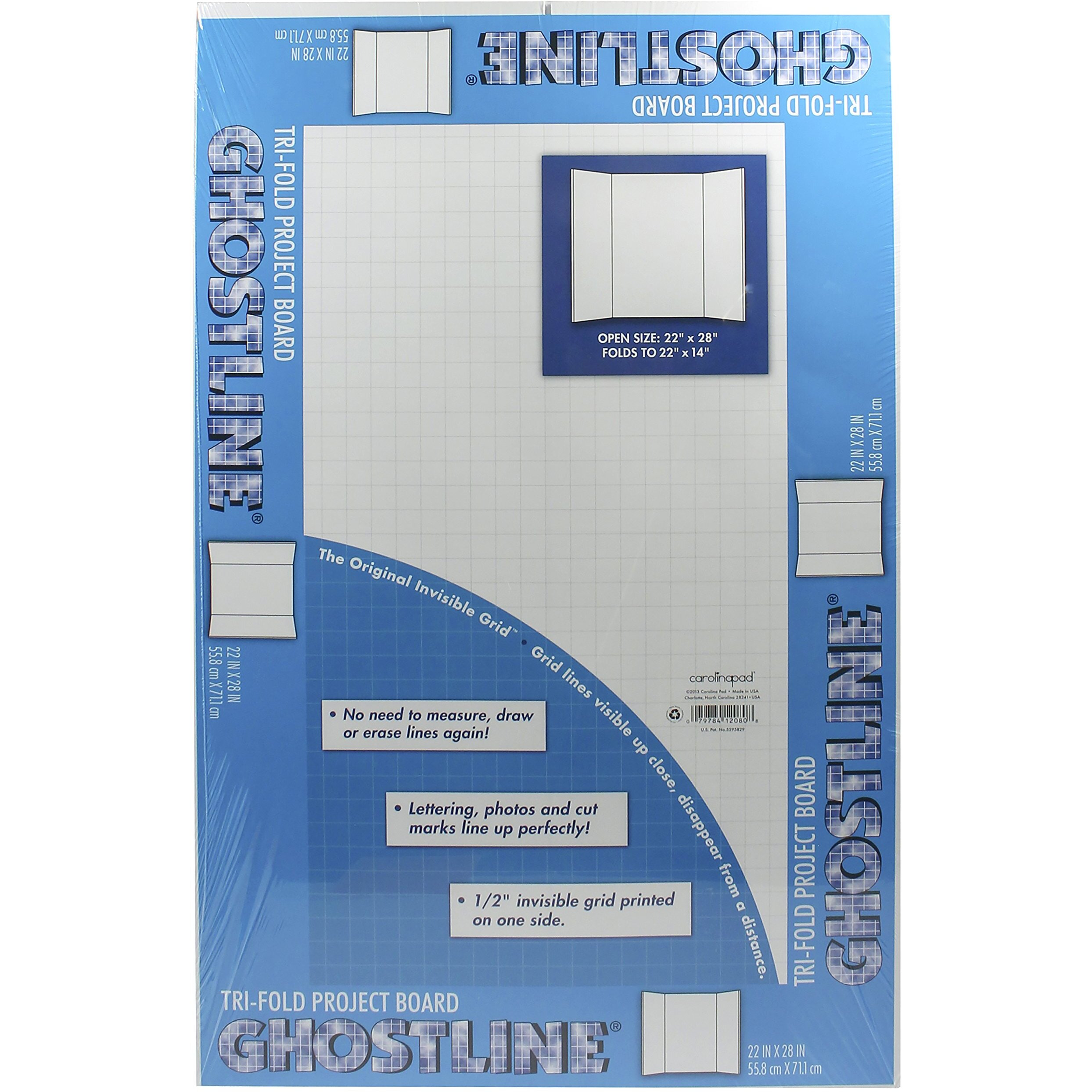 Carolina Pad Ghostline Trifold Foam Display Board, 22 X 28 Inches (22 X 14 Inches Folded), White (12080)