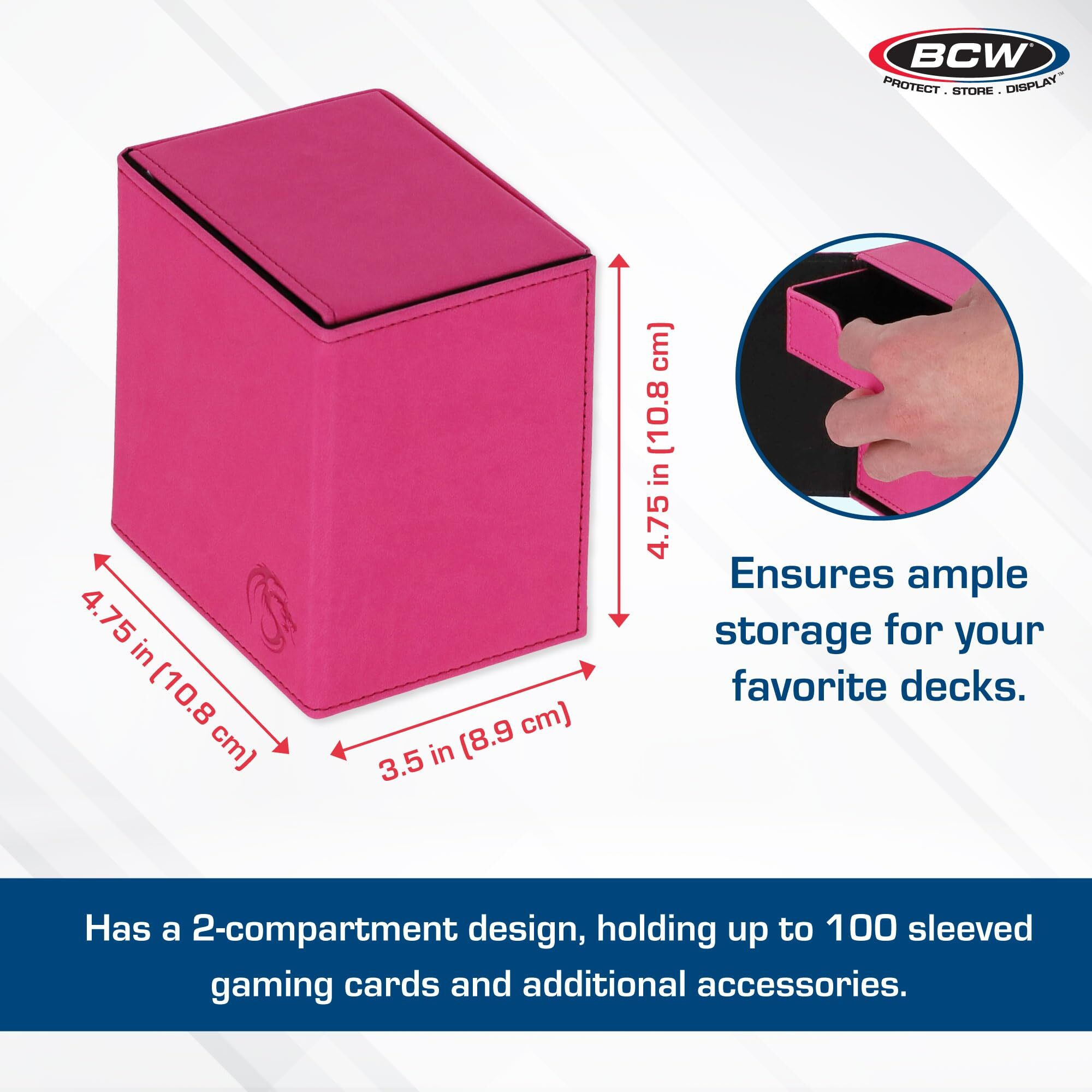 Bcw Deck Vault Lx 100 - Pink | Card Deck Case With 100 Sleeved Gaming Cards Capacity | For Magic The Gathering, Pokemon, Commander Decks