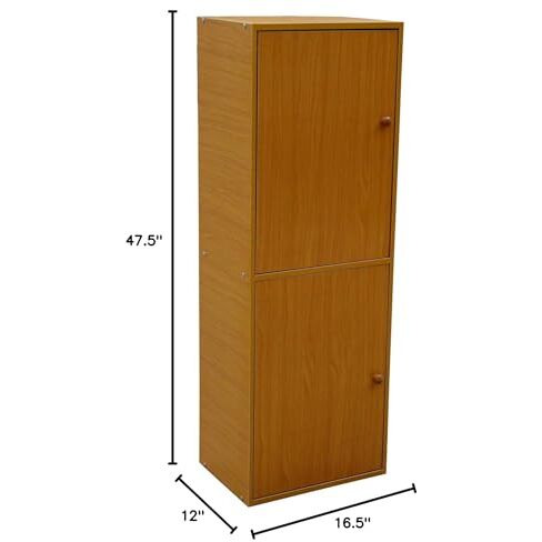 Ore International Adjustable 4-Tier Book Shelf With Door, 47.5"" X 12"" X 16.5"", Brown