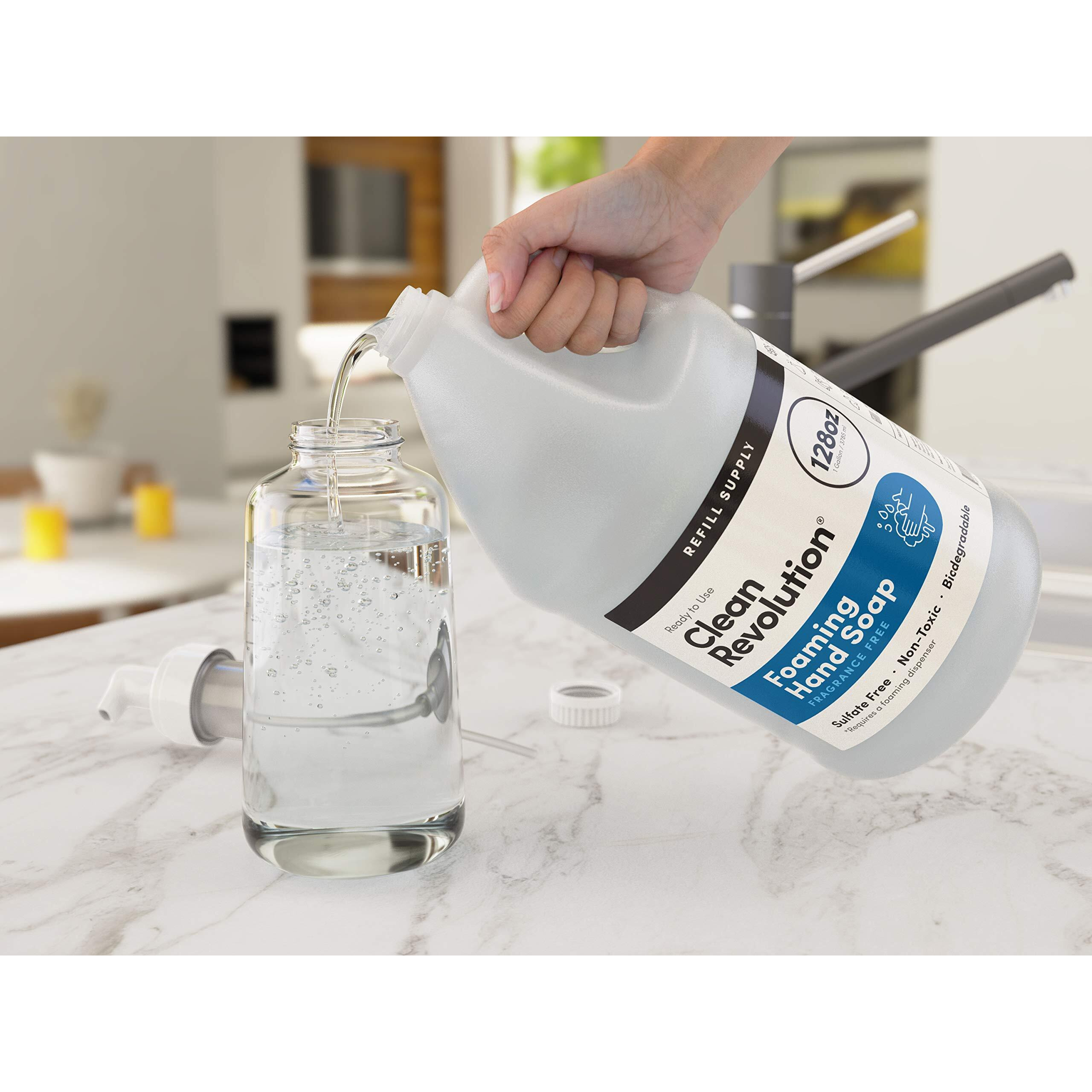 Clean Revolution Foaming Hand Soap Refill Supply, Gentle, Moisturizing & Eco-Friendly, Ready To Use Formula, Gluten Free, Unscented, Fragrance Free, 128 Fl Oz