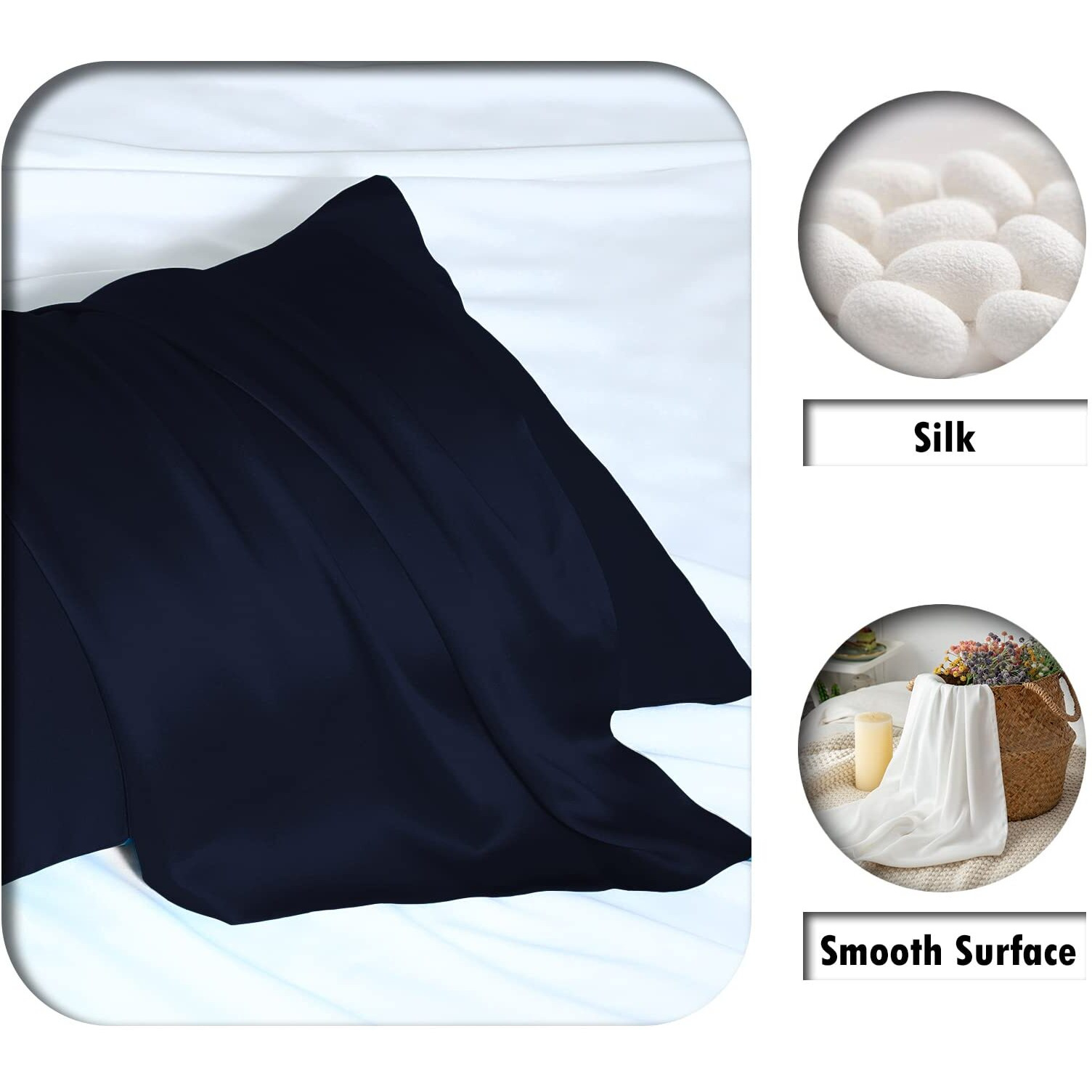 Mulberry Silk Pillowcase For Hair And Skin Pillow Case With Hidden Zipper Soft Breathable Smooth Cooling Silk Pillow Covers For Sleeping (Navy Blue, King(20"&quotX 36""))