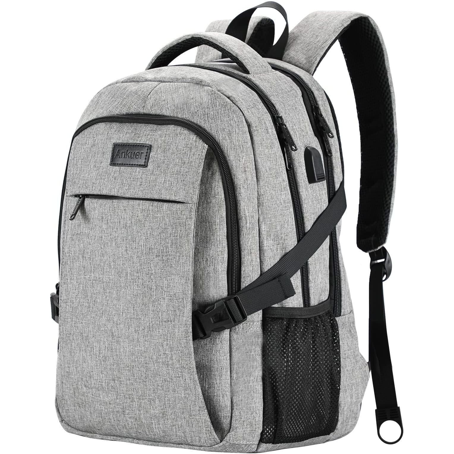 Ankuer Backpacks For Men Women, Backpack Fits Up 15.6 In Laptop Backpack For Travel, Backpacks With Usb Charging Port, Work Business Backpack For Women (Grey)