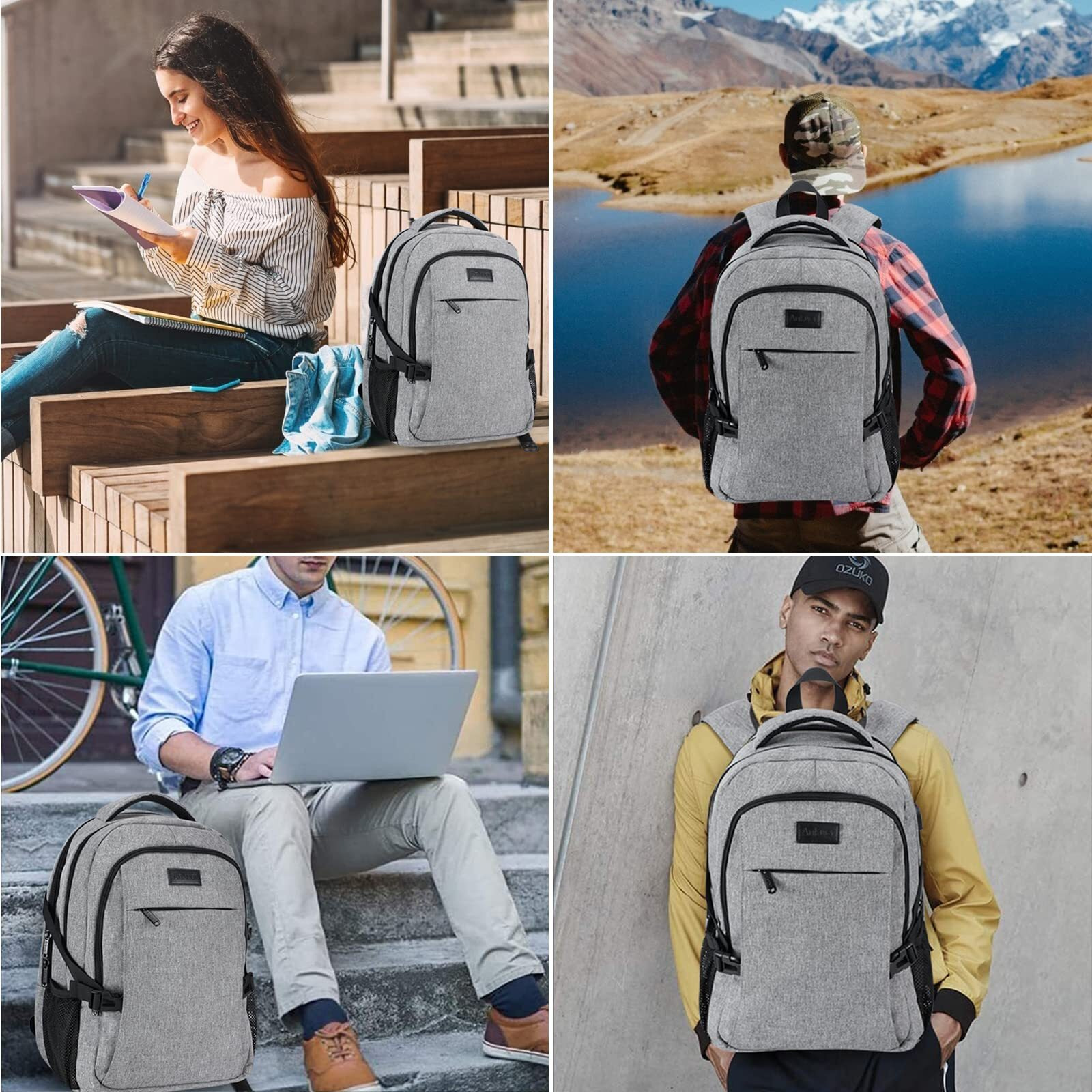 Ankuer Backpacks For Men Women, Backpack Fits Up 15.6 In Laptop Backpack For Travel, Backpacks With Usb Charging Port, Work Business Backpack For Women (Grey)