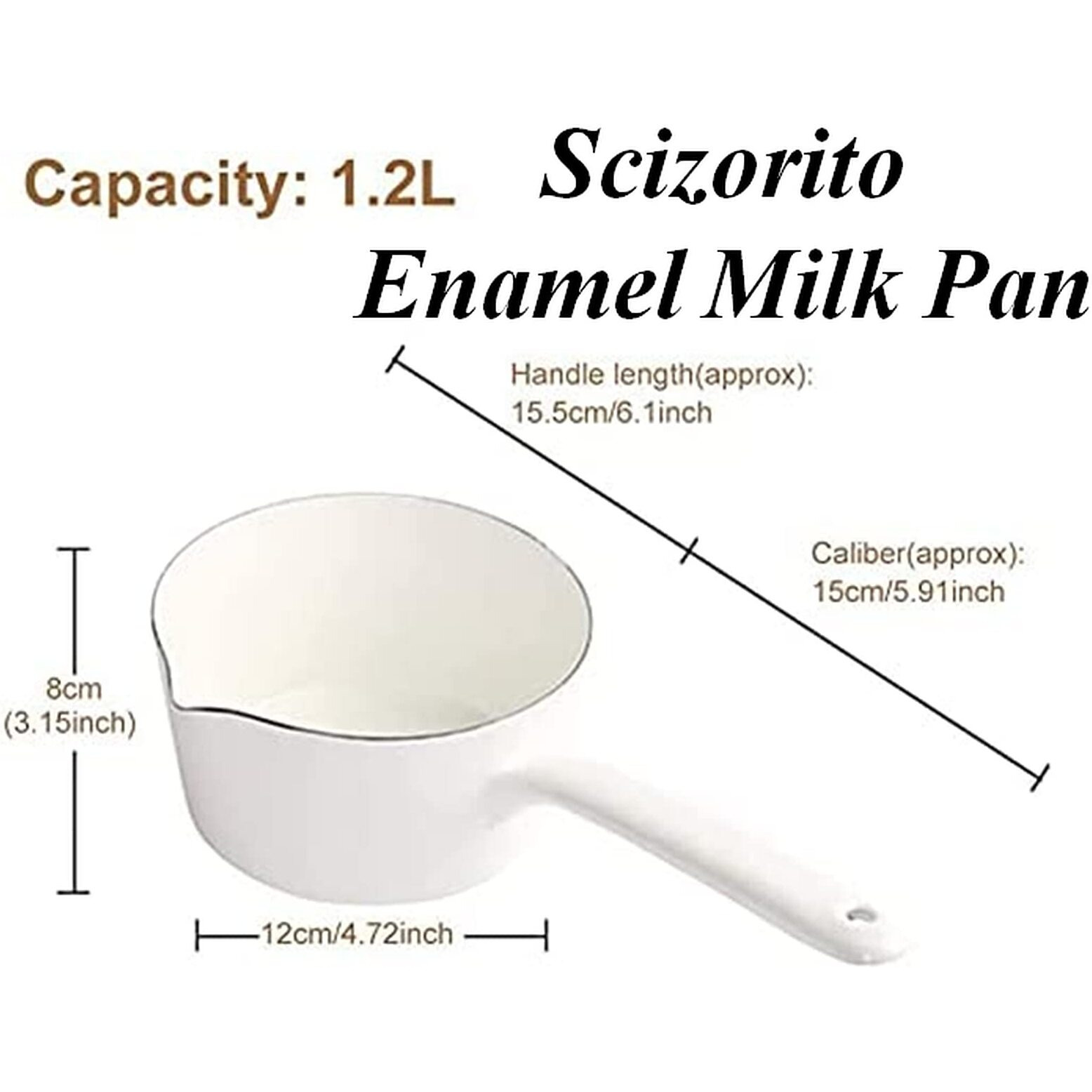 Scizorito 1.2L Enamel Milk Pan, Nonstick Milk Pot With Pour Spouts, Even Heat Conduction, Easy To Cook And Clean, Enamel Pot For Home Kitchen Or Restaurant White
