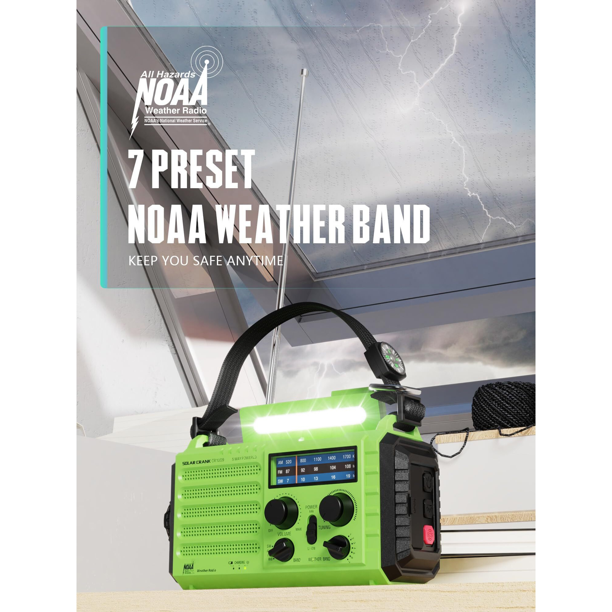 18500Mwh Emergency Radio, Hand Crank Solar Noaa Weather Radio, Am/Fm Portable Battery Operated Radio With 5-Way Power, Phone Charger, Flashlight& Lamp,Compass,Earbud Jack,Sos Alert For Home, Survival