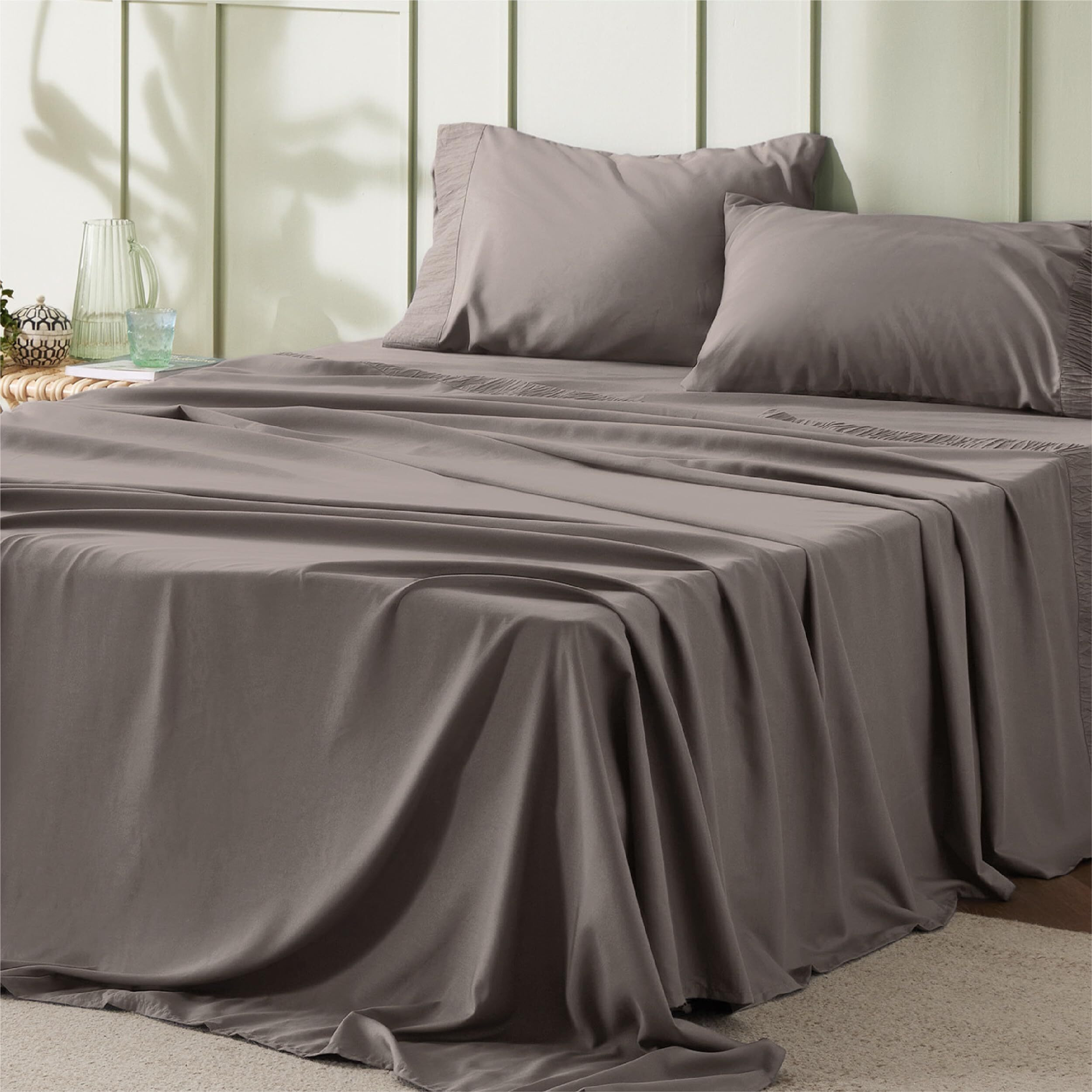 Bedsure King Size Sheets - Soft Sheets For King Size Bed, 4 Pieces Hotel Luxury Taupe Sheets King, Easy Care Polyester Microfiber Cooling Bed Sheet Set