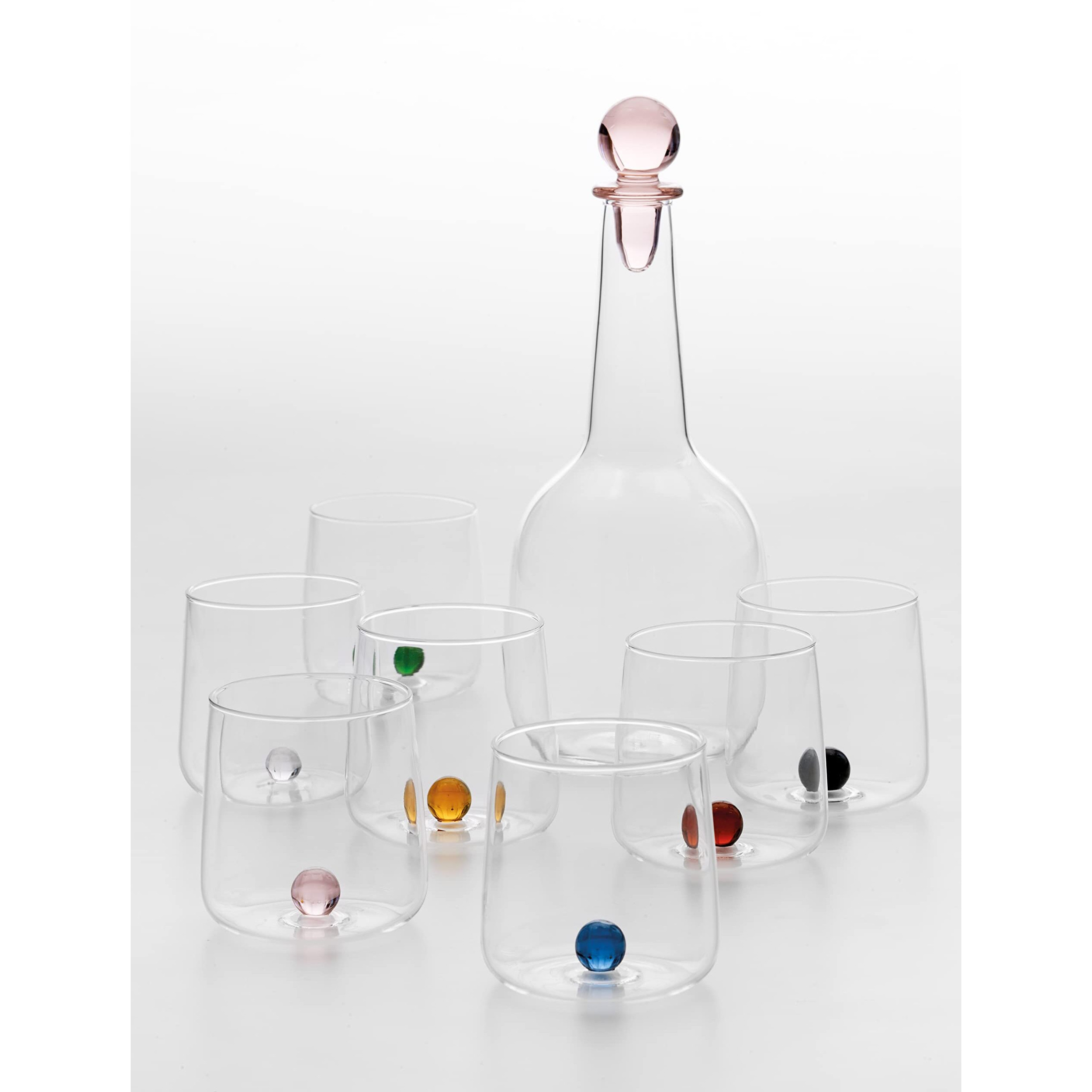 Zafferano Bilia Glass Tumbler - Handmade Transparent Glass 15 Ozs., Set Of 6 Pcs., Colorful Glass Ball (Color Amber)