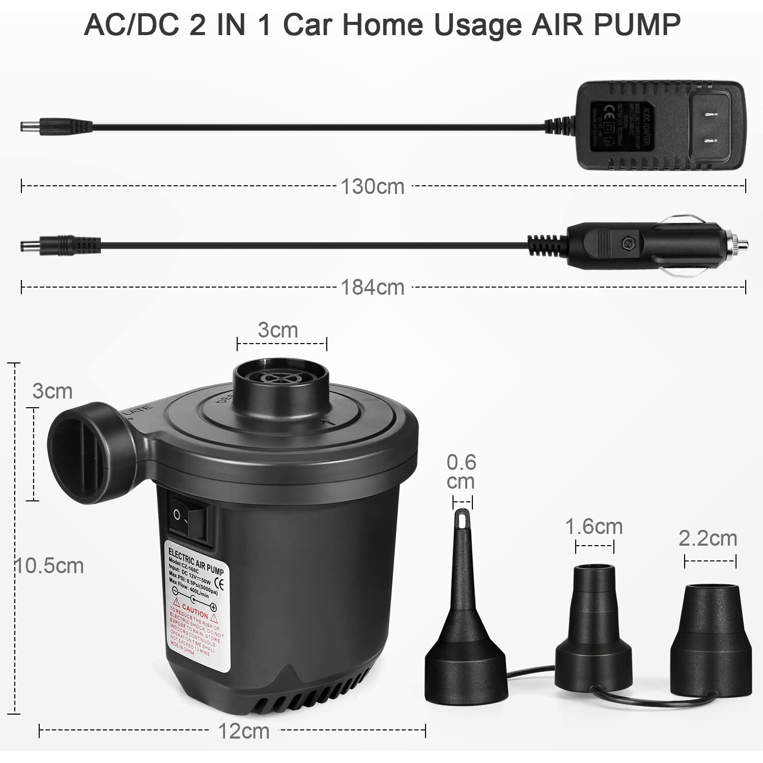 Air Pump For Inflatables, Portable Quick-Fill Electric Air Mattress Pump With 3 Nozzles, Inflator & Deflator Pumps For Outdoor Camping, Pool Floats, Inflatables Couch, Swimming Ring, 12V Dc/110V Ac