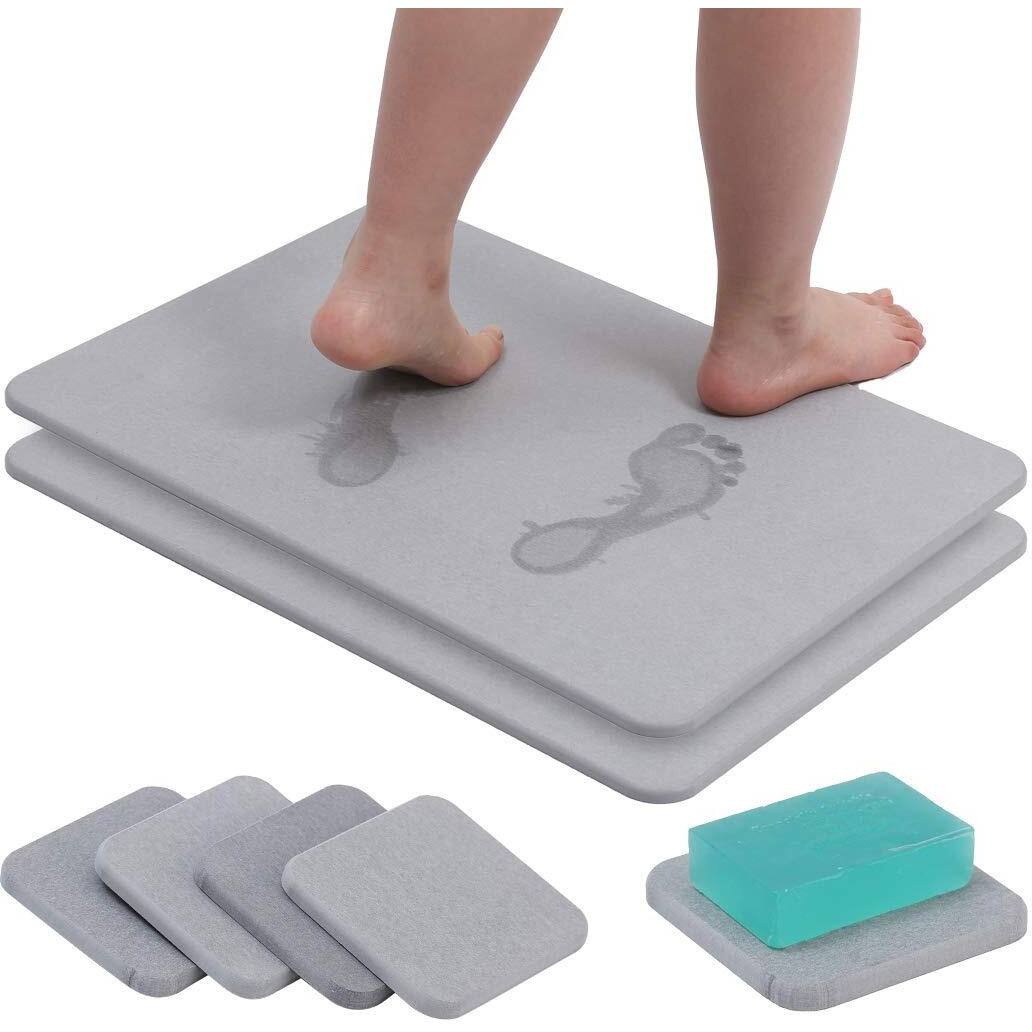 Stone Bath Mat Diatomaceous Earth Bath Mat Diatomite Stone Bath Mat Large Fast Water Drying Diatom Mud Foot Pad Bathroom Floor Mats Diomaschos Diomataceous Earth Bath Mat Diacotomous Earth (Grey)