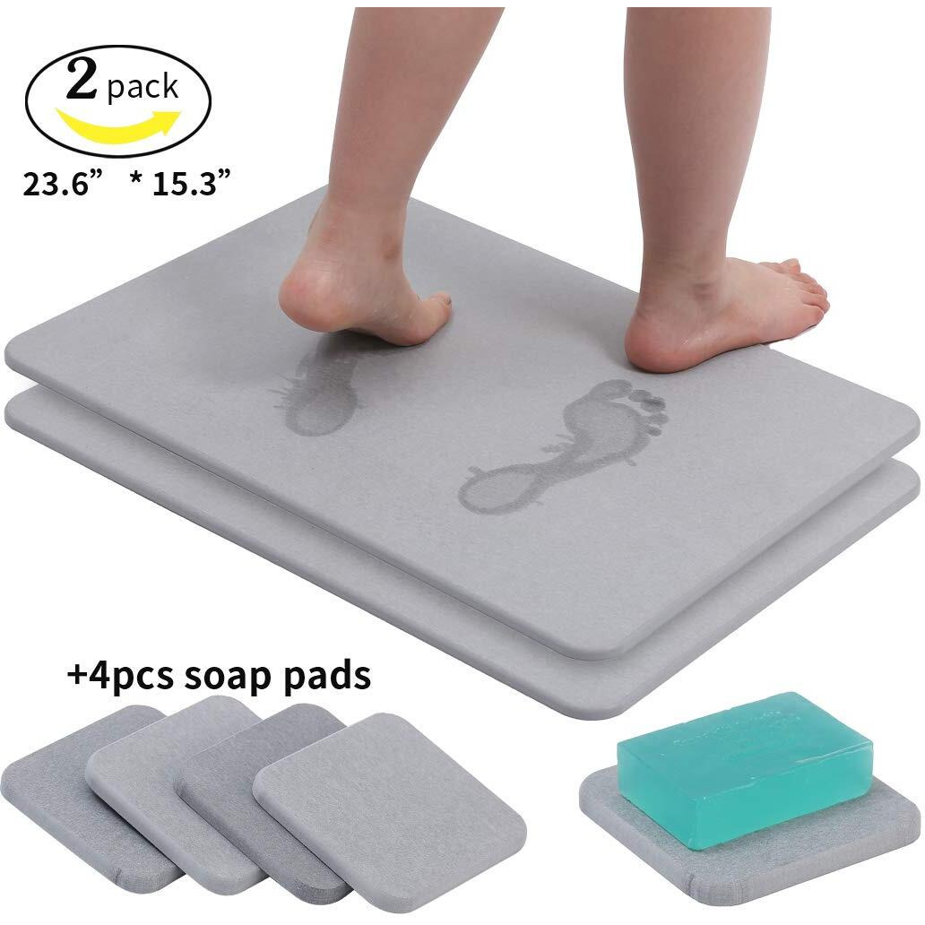 Stone Bath Mat Diatomaceous Earth Bath Mat Diatomite Stone Bath Mat Large Fast Water Drying Diatom Mud Foot Pad Bathroom Floor Mats Diomaschos Diomataceous Earth Bath Mat Diacotomous Earth (Grey)