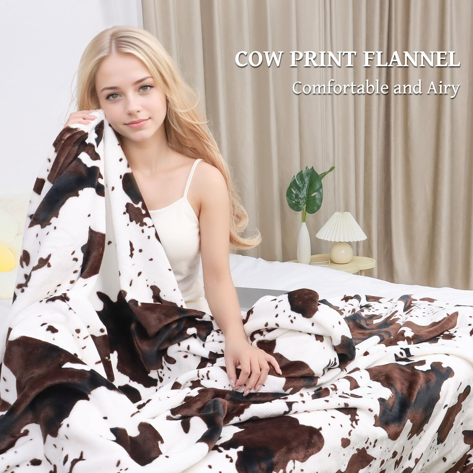 Fleece Cow Print Throw, Super Soft Flannel Cozy Fuzzy Cow Blankets For Adults, Lightweight For Couch Sofa Bed Office, Throw Size Warm Plush Blankets For All Season 50""  60""