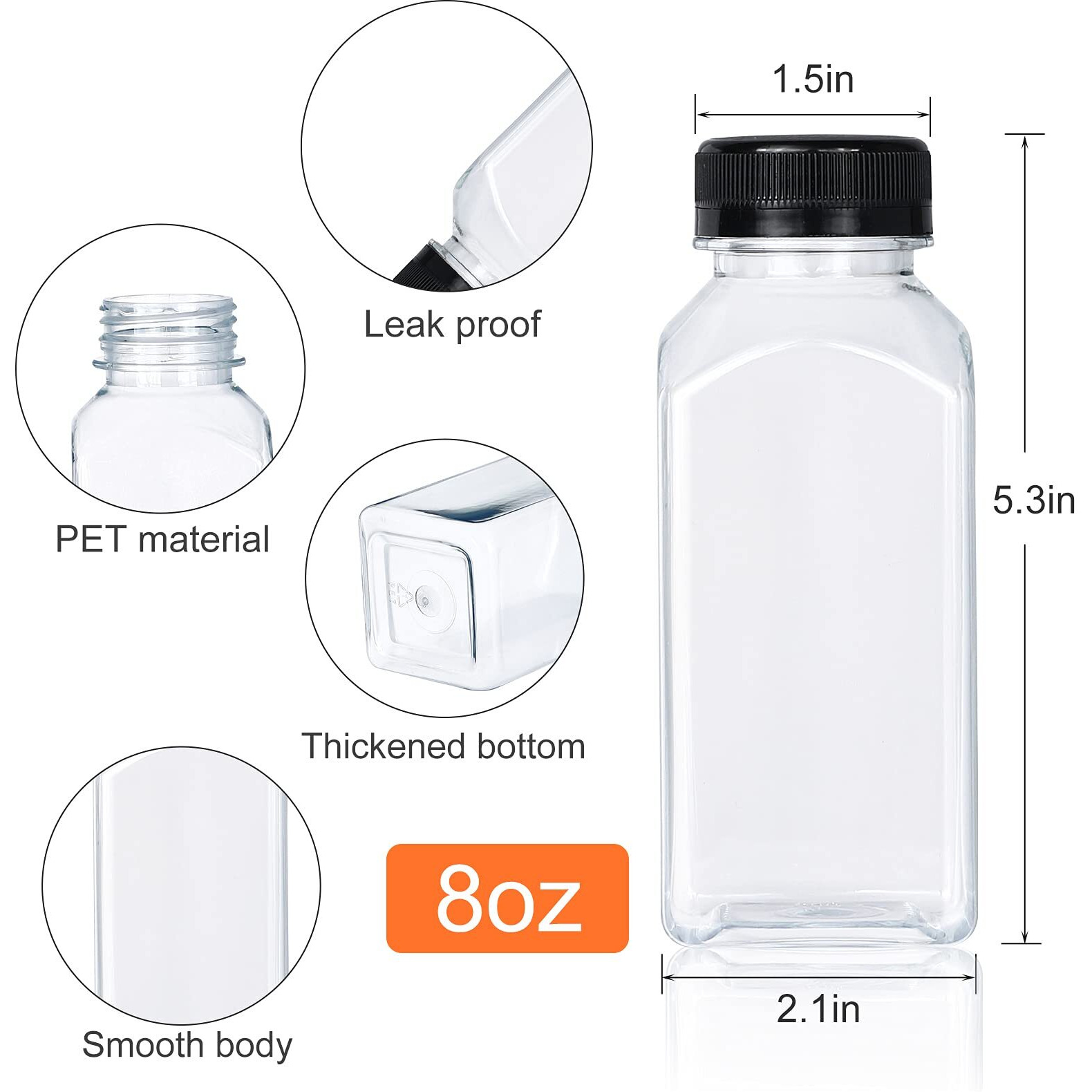 Danallan 30 Pack 8Oz Empty Plastic Bottles With Leak-Proof Caps Food Grade Recyclable Bulk Beverage Containers Clear Pet Bottles For Homemade Juice, Smoothie, Milk And Drinks