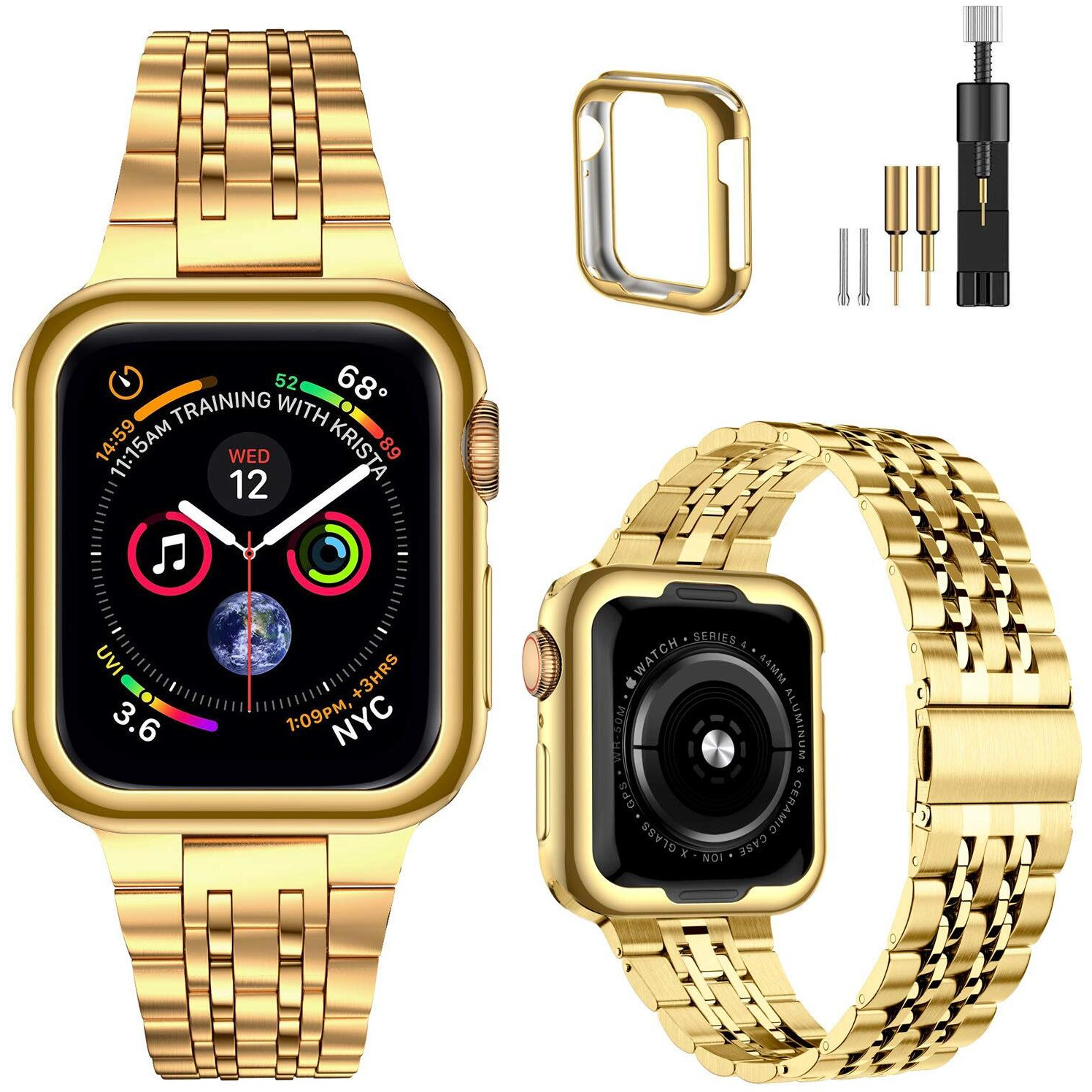 Miohhr Compatible With Apple Watch Band 38Mm 40Mm, Solid Stainless Steel Metal Strap For Iwatch Series 6 5 4 3 2 1 Se (Gold,38/40 Mm)